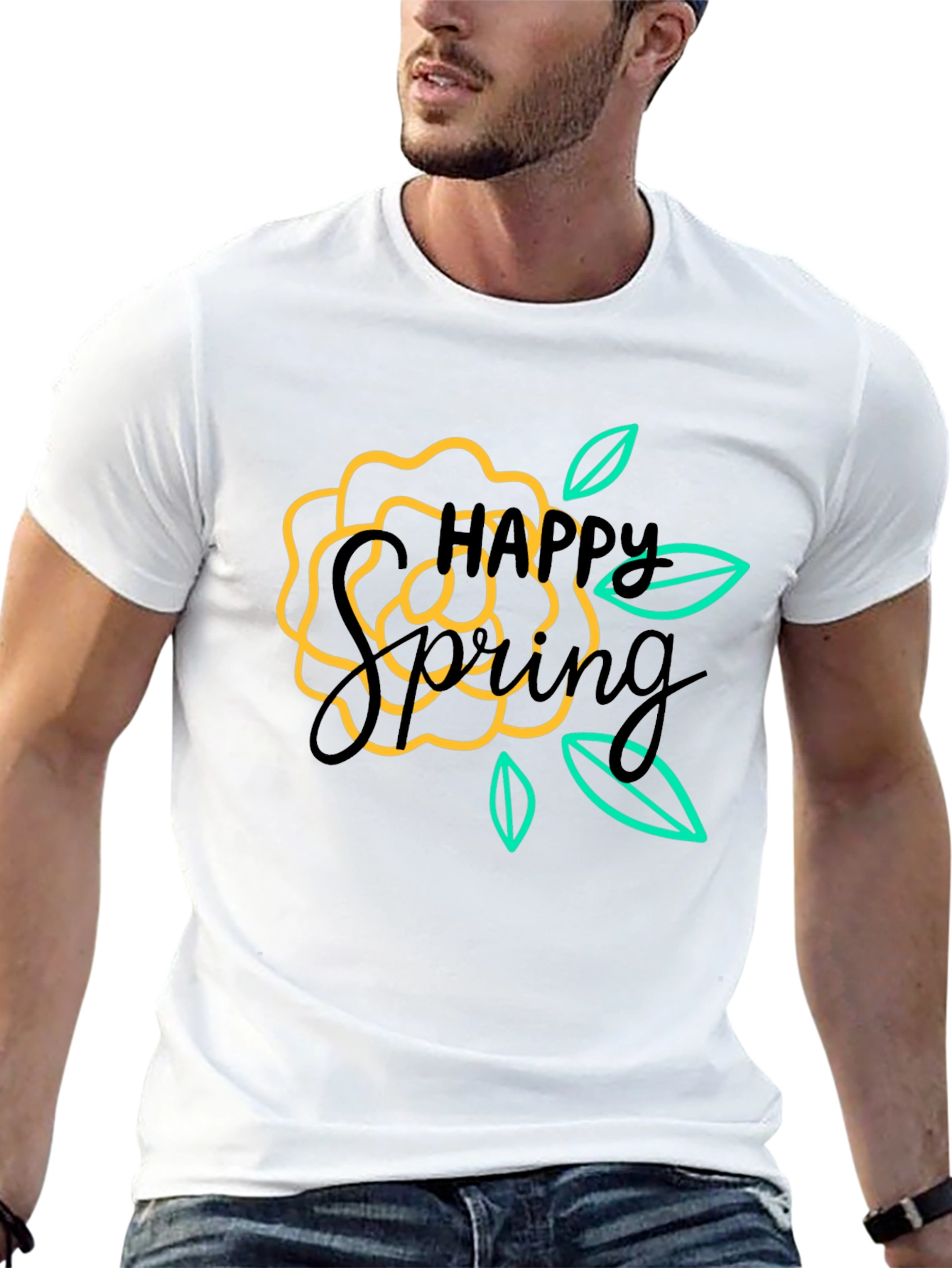 Happy Spring Graphic Black T-Shirt