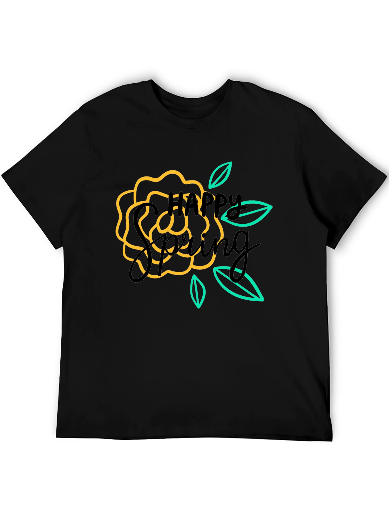 Happy Spring Graphic Black T-Shirt