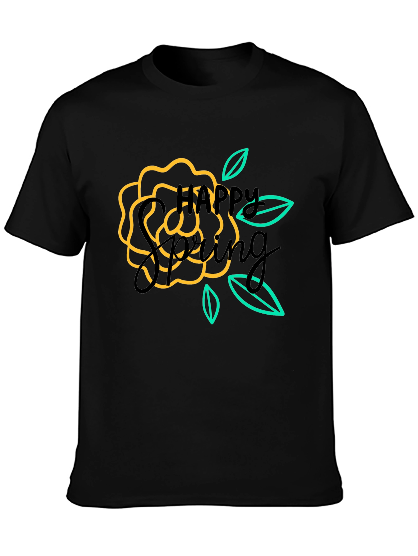 Happy Spring Graphic Black T-Shirt