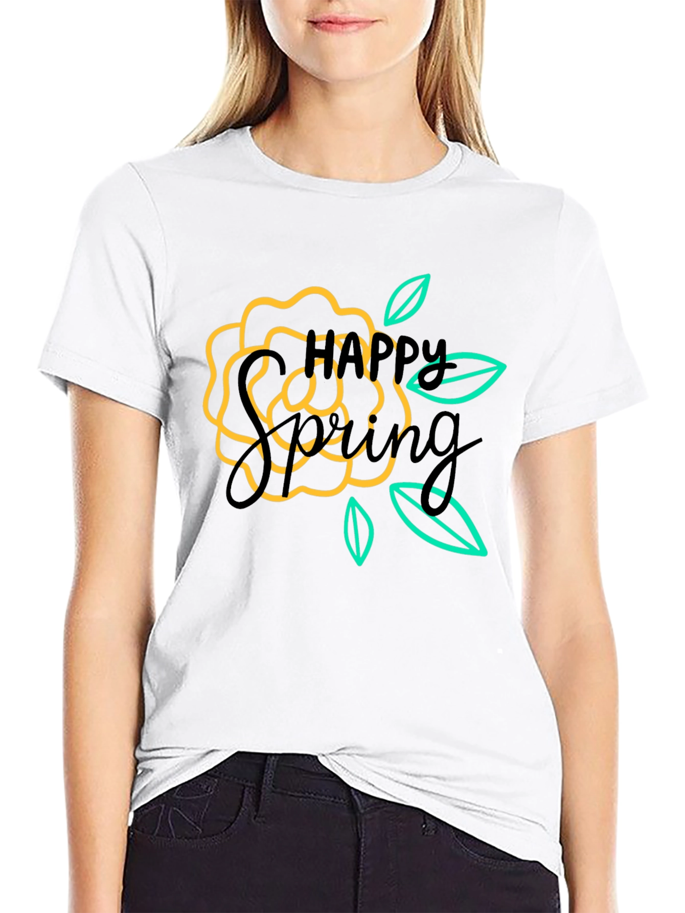 Happy Spring Graphic Black T-Shirt