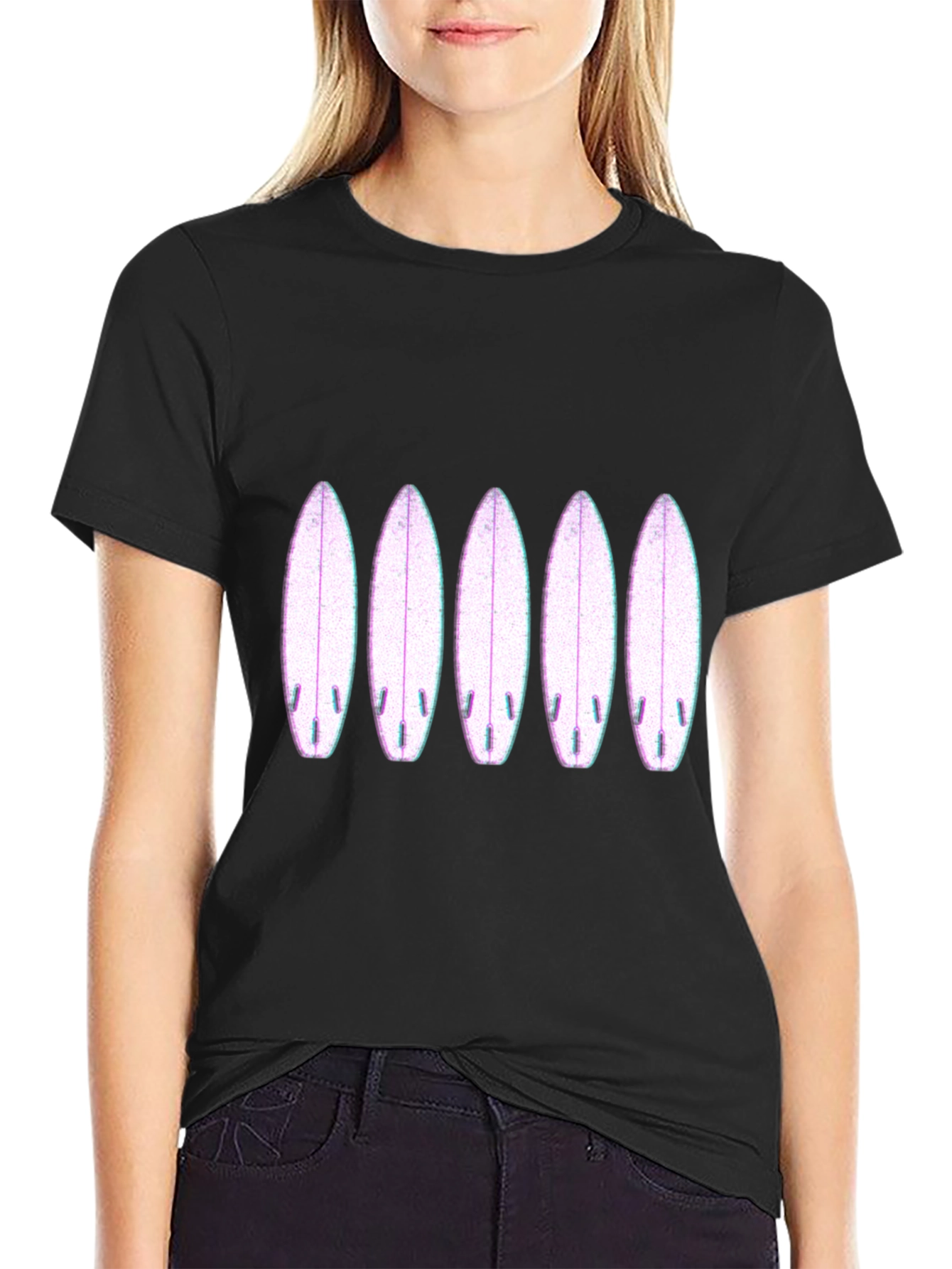 Surfboard Pattern Black T-Shirt