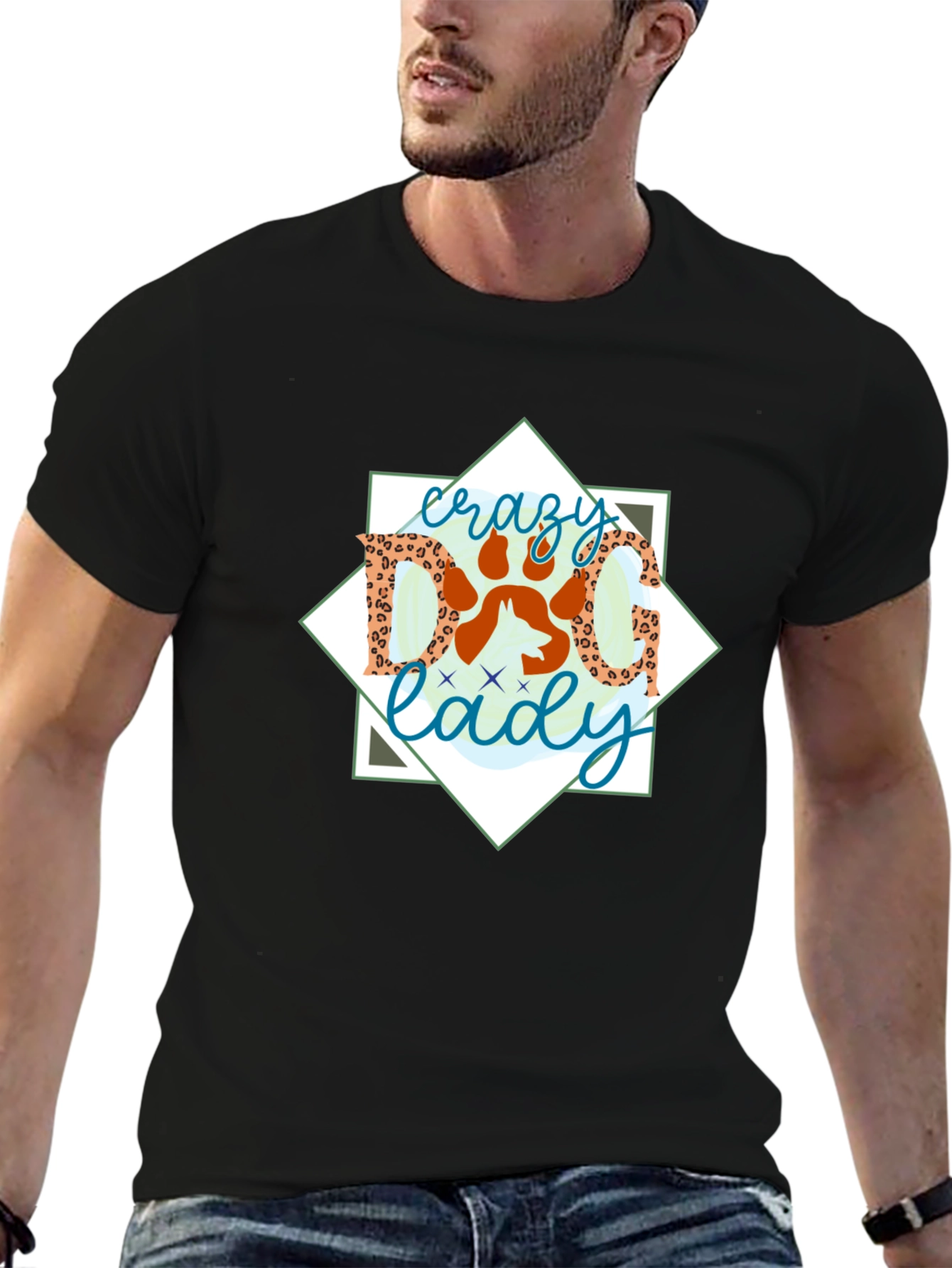 Crazy Dog Lady Graphic Tee - Black Cotton Shirt