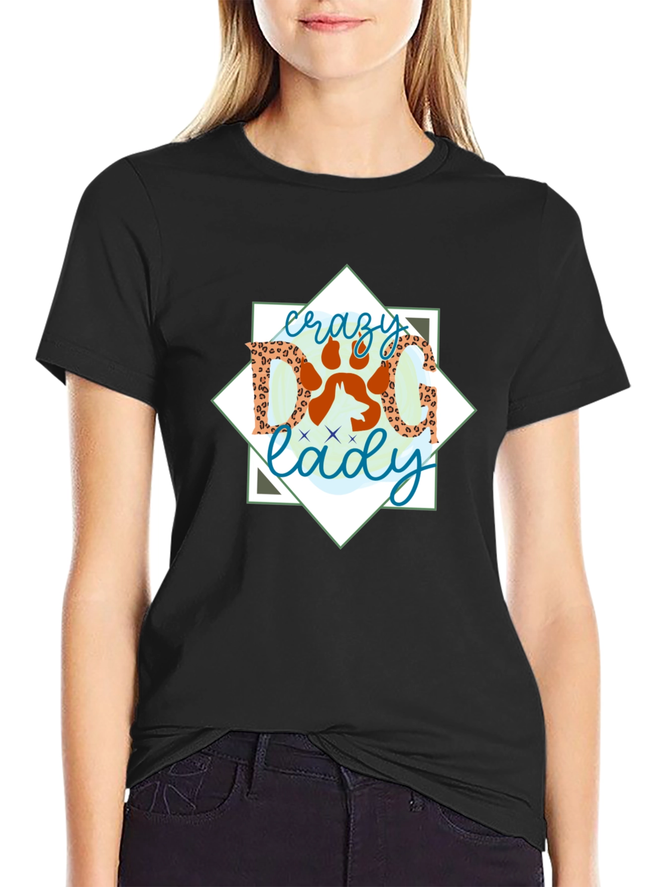Crazy Dog Lady Graphic Tee - Black Cotton Shirt