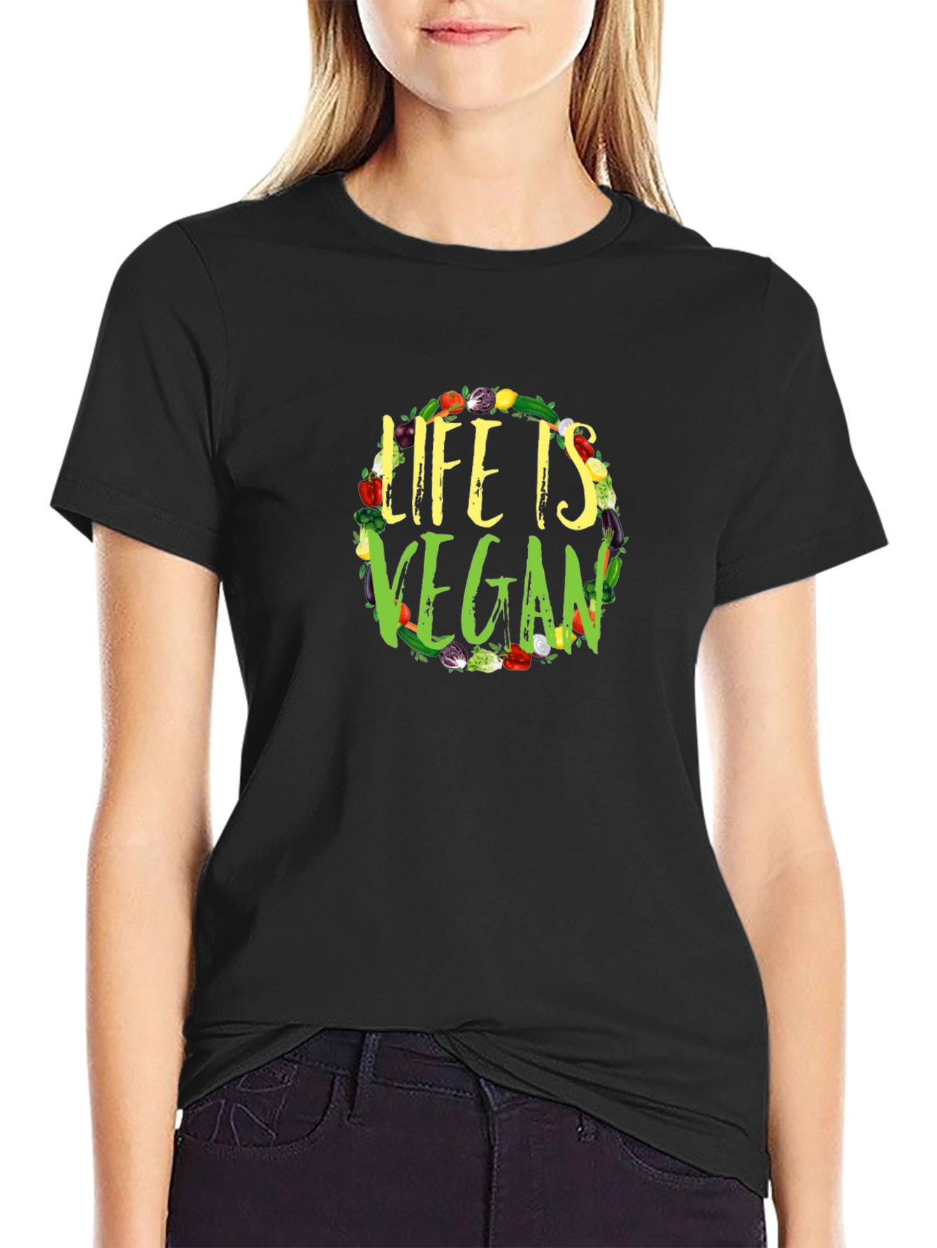 Life is Vegan Black Graphic Tee