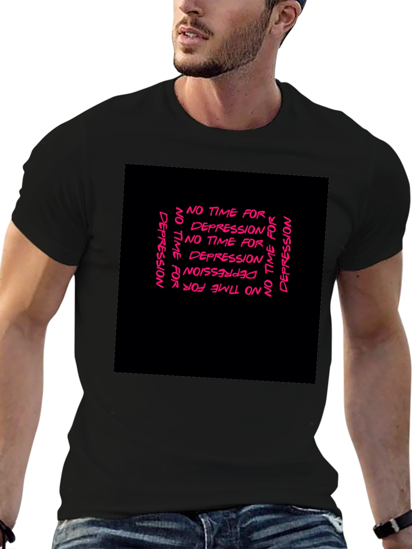 Edgy No Time For Depression Black Graphic T-Shirt