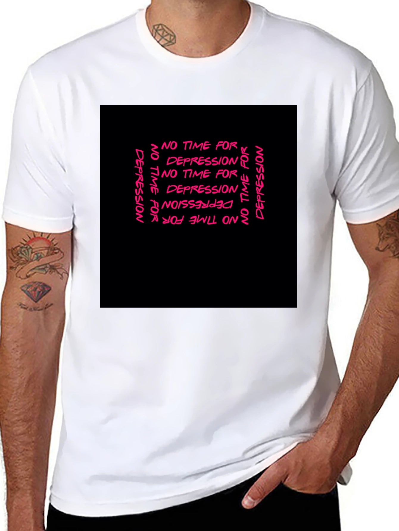 Edgy No Time For Depression Black Graphic T-Shirt