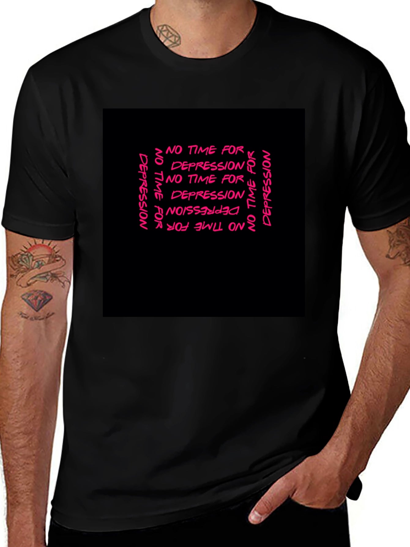 Edgy No Time For Depression Black Graphic T-Shirt