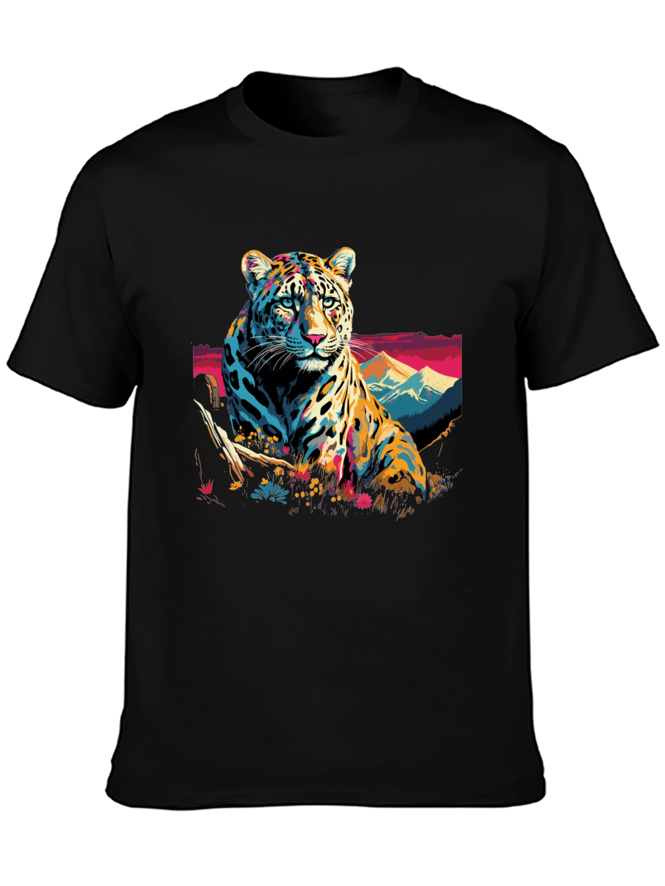 Vibrant Leopard Graphic Black T-Shirt