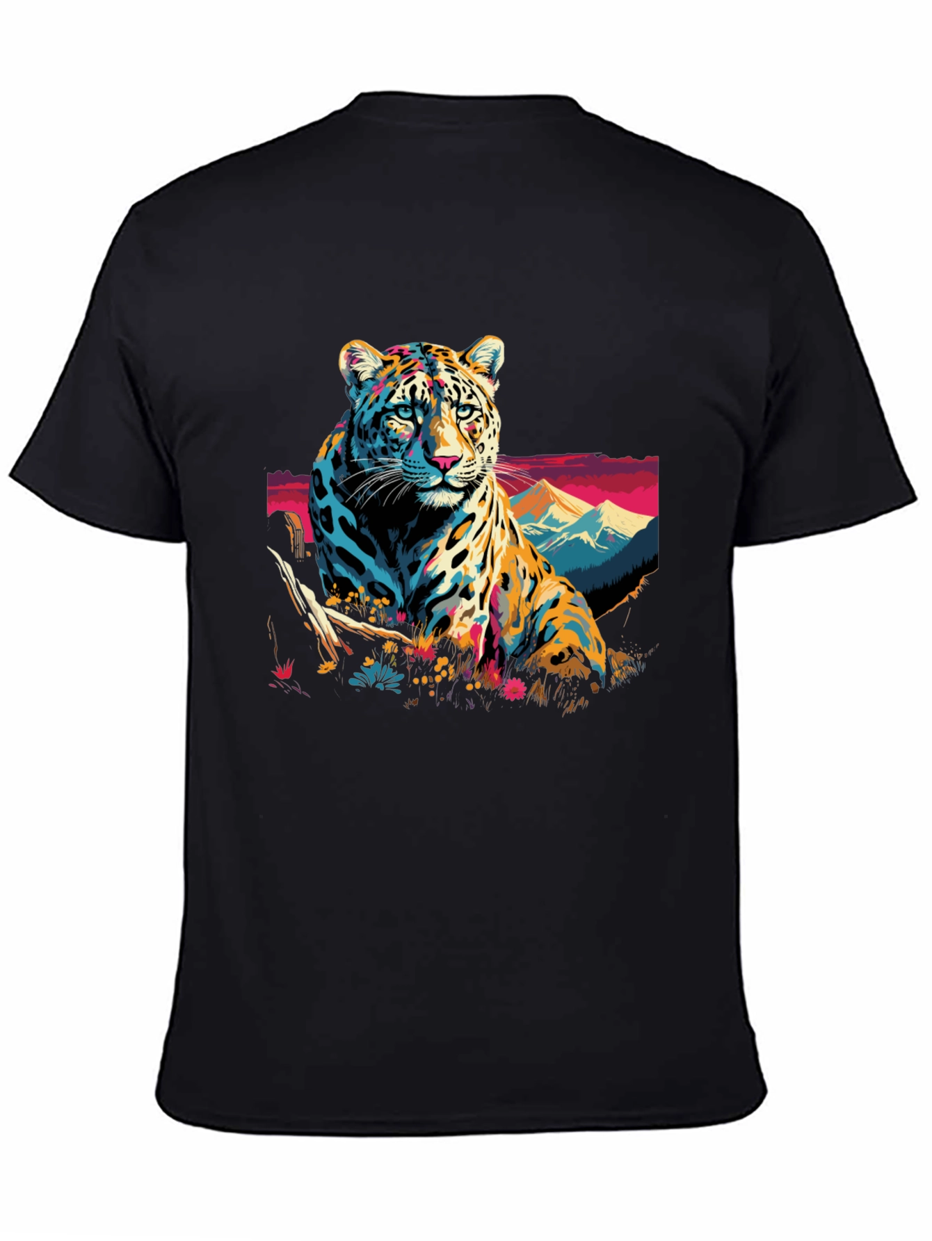 Vibrant Leopard Graphic Black T-Shirt