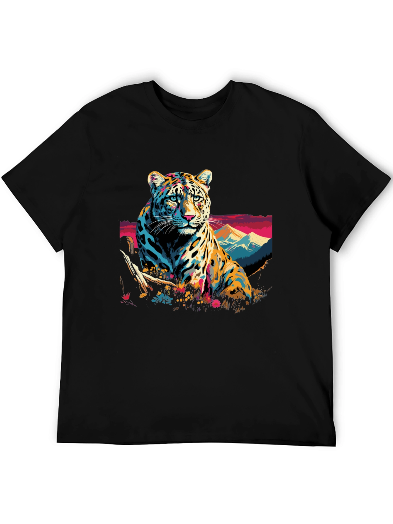 Vibrant Leopard Graphic Black T-Shirt