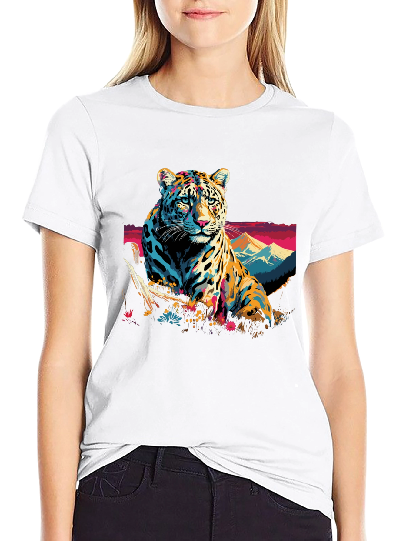Vibrant Leopard Graphic Black T-Shirt