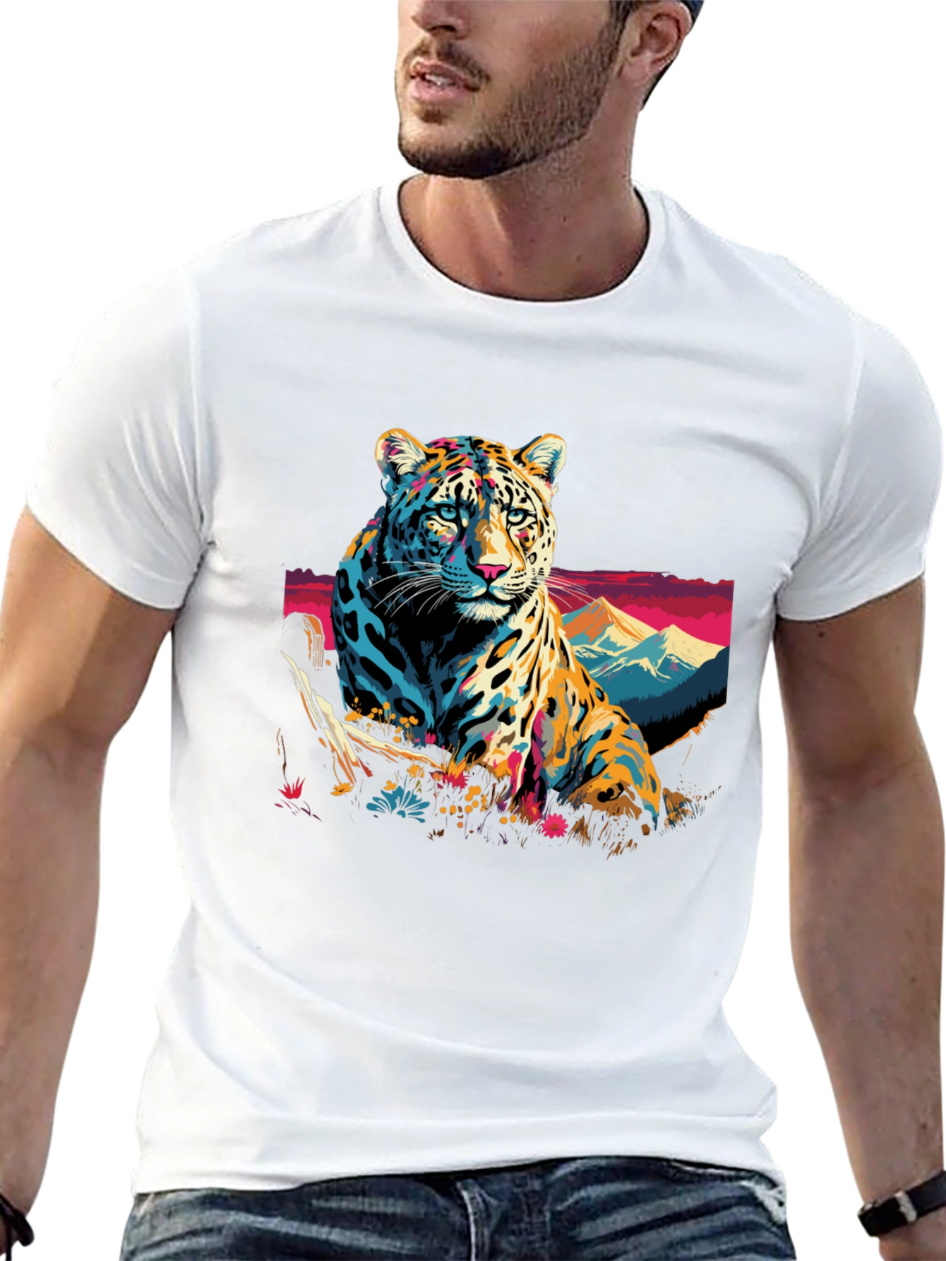 Vibrant Leopard Graphic Black T-Shirt