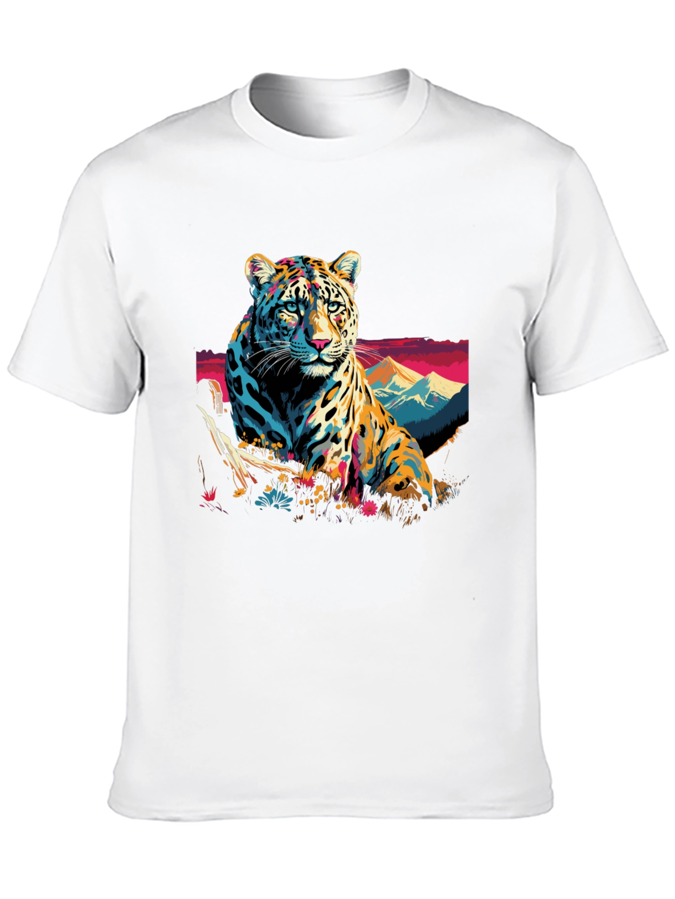 Vibrant Leopard Graphic Black T-Shirt