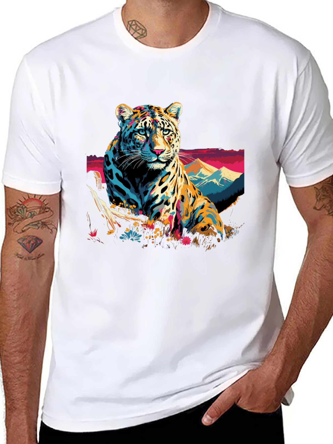Vibrant Leopard Graphic Black T-Shirt