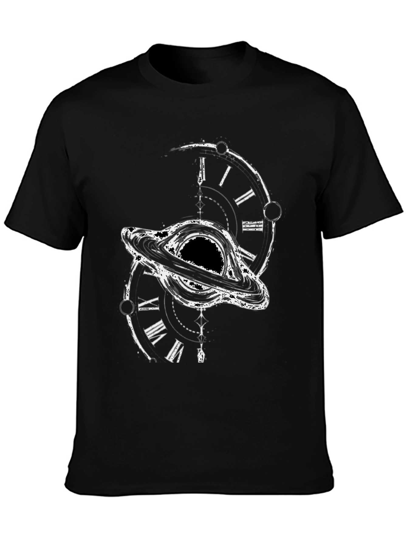 Black Hole Time Clock Graphic Tee - Modern Style