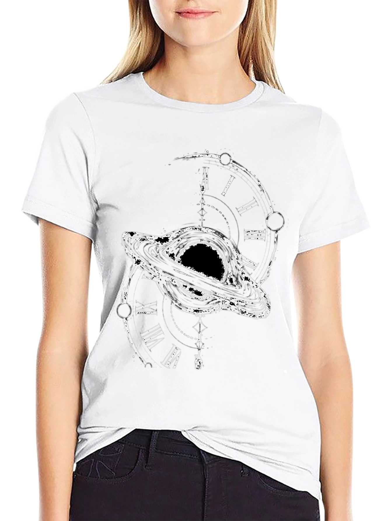 Black Hole Time Clock Graphic Tee - Modern Style
