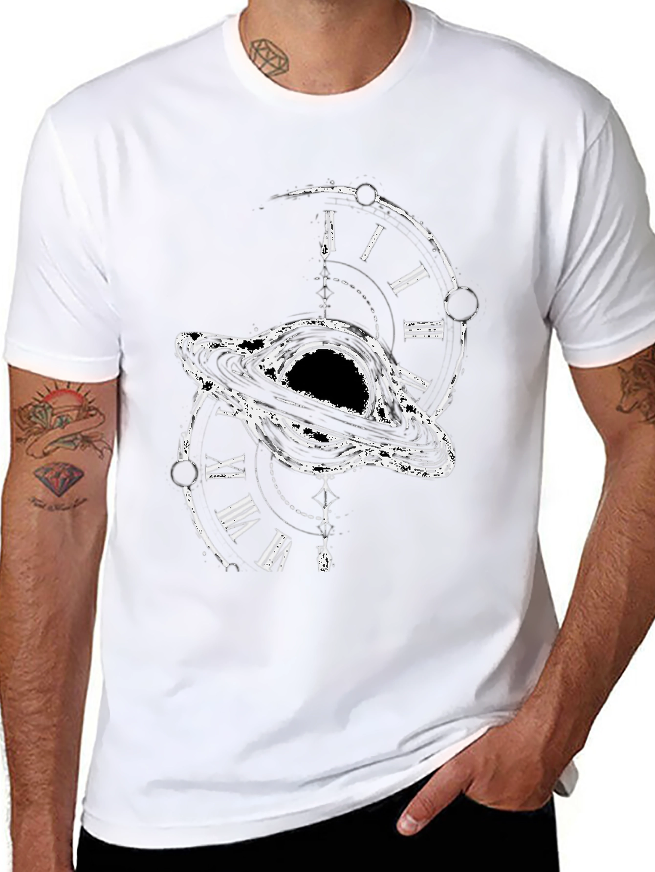 Black Hole Time Clock Graphic Tee - Modern Style