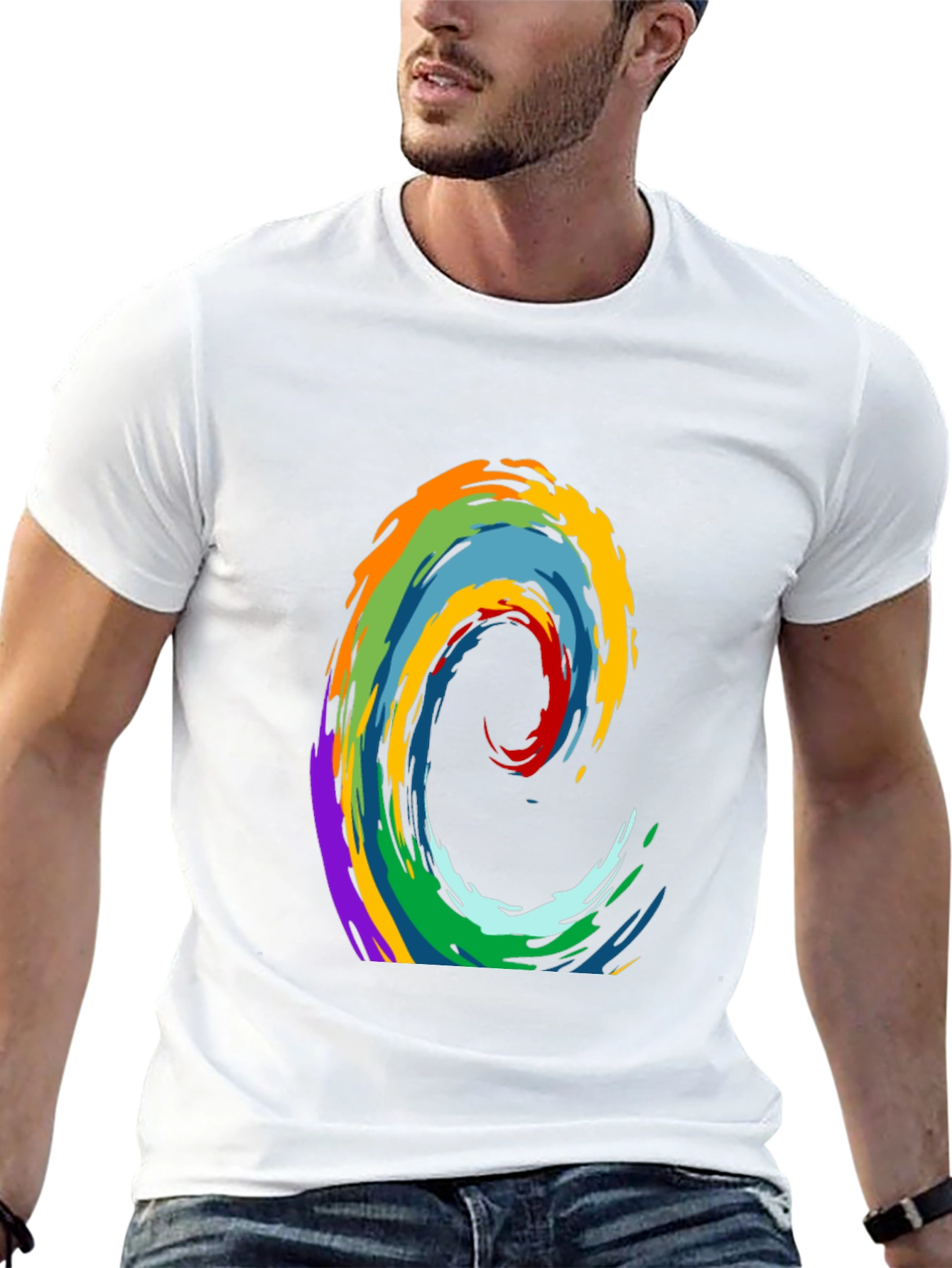 Rainbow Wave Graphic Print Black T-Shirt
