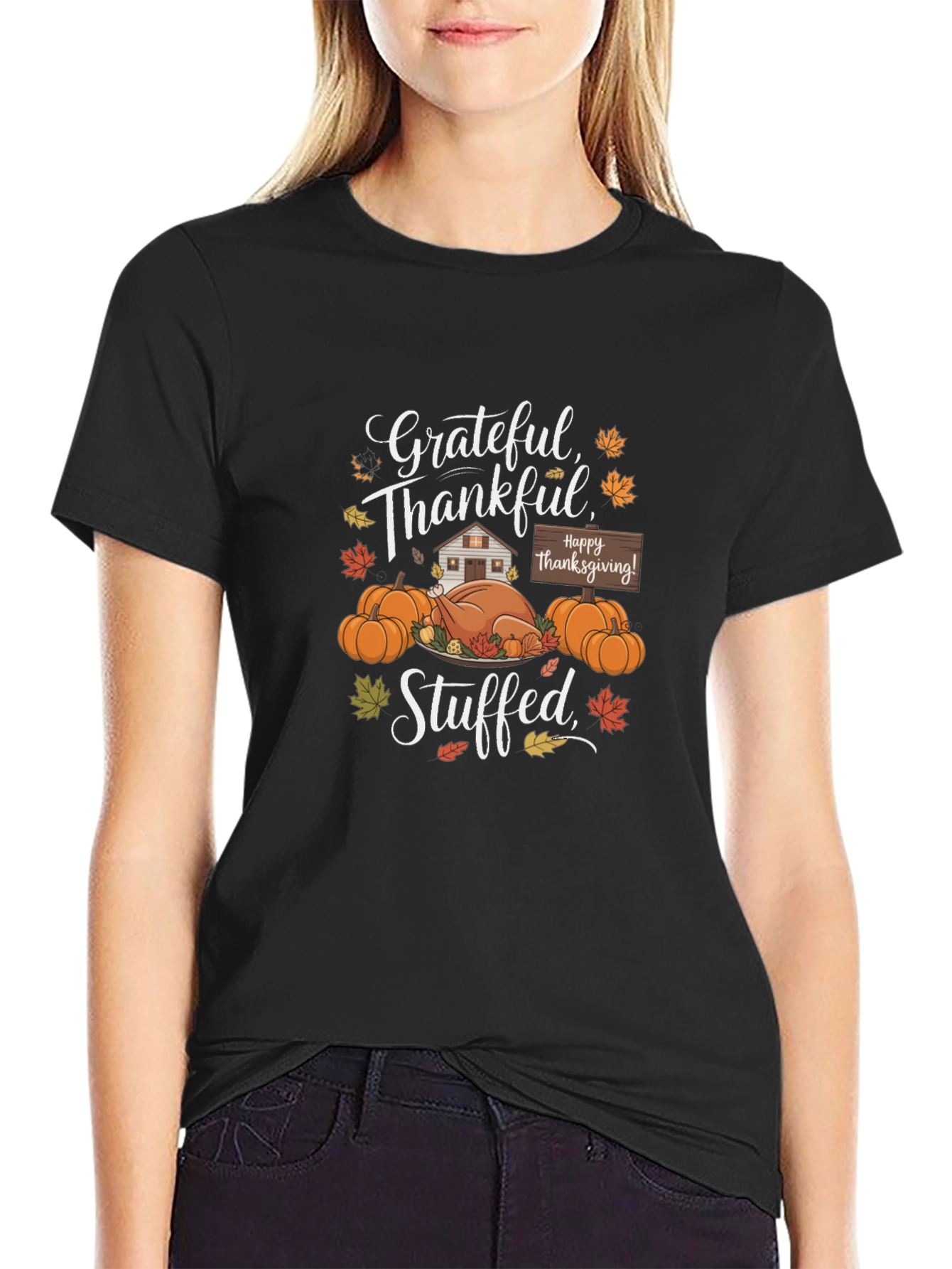 Grateful Thankful Stuffed Thanksgiving T-Shirt