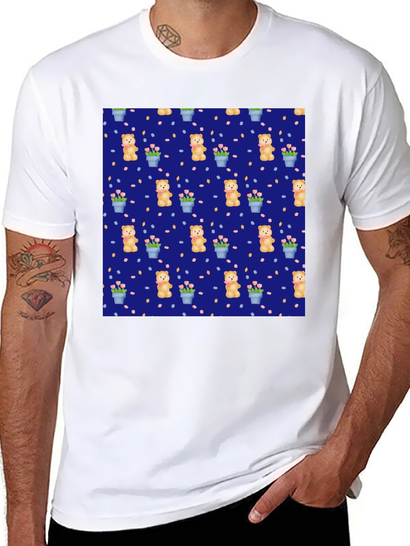 Teddy Bear & Flower Pattern Tee