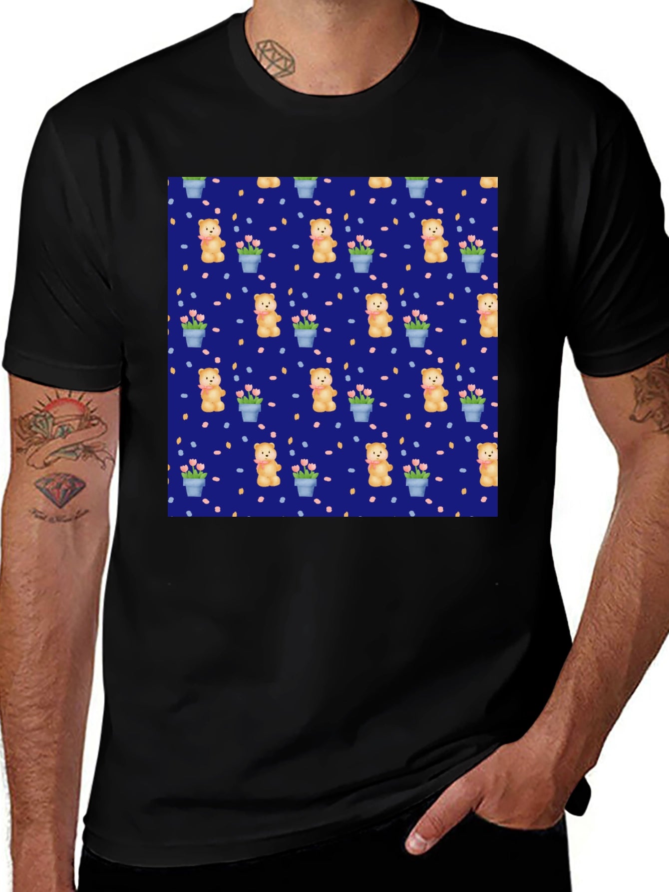 Teddy Bear & Flower Pattern Tee