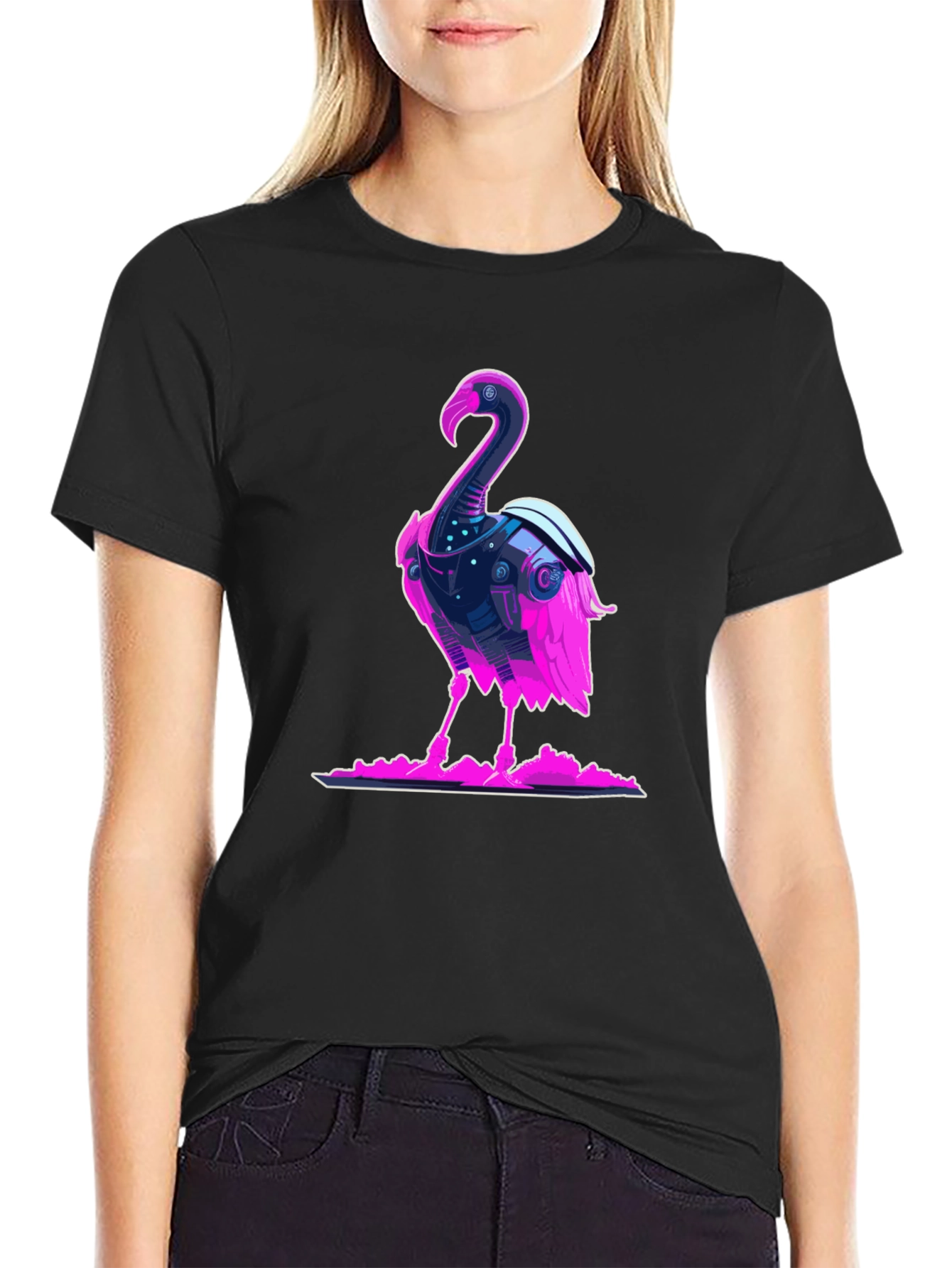 Cyberpunk Flamingo Graphic Tee - Cool Novelty T-Shirt