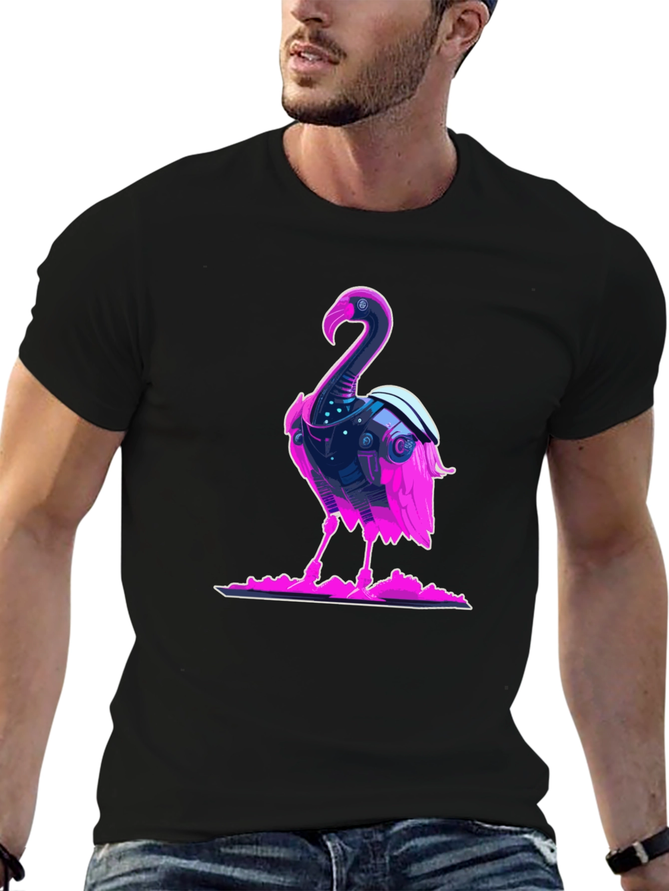 Cyberpunk Flamingo Graphic Tee - Cool Novelty T-Shirt