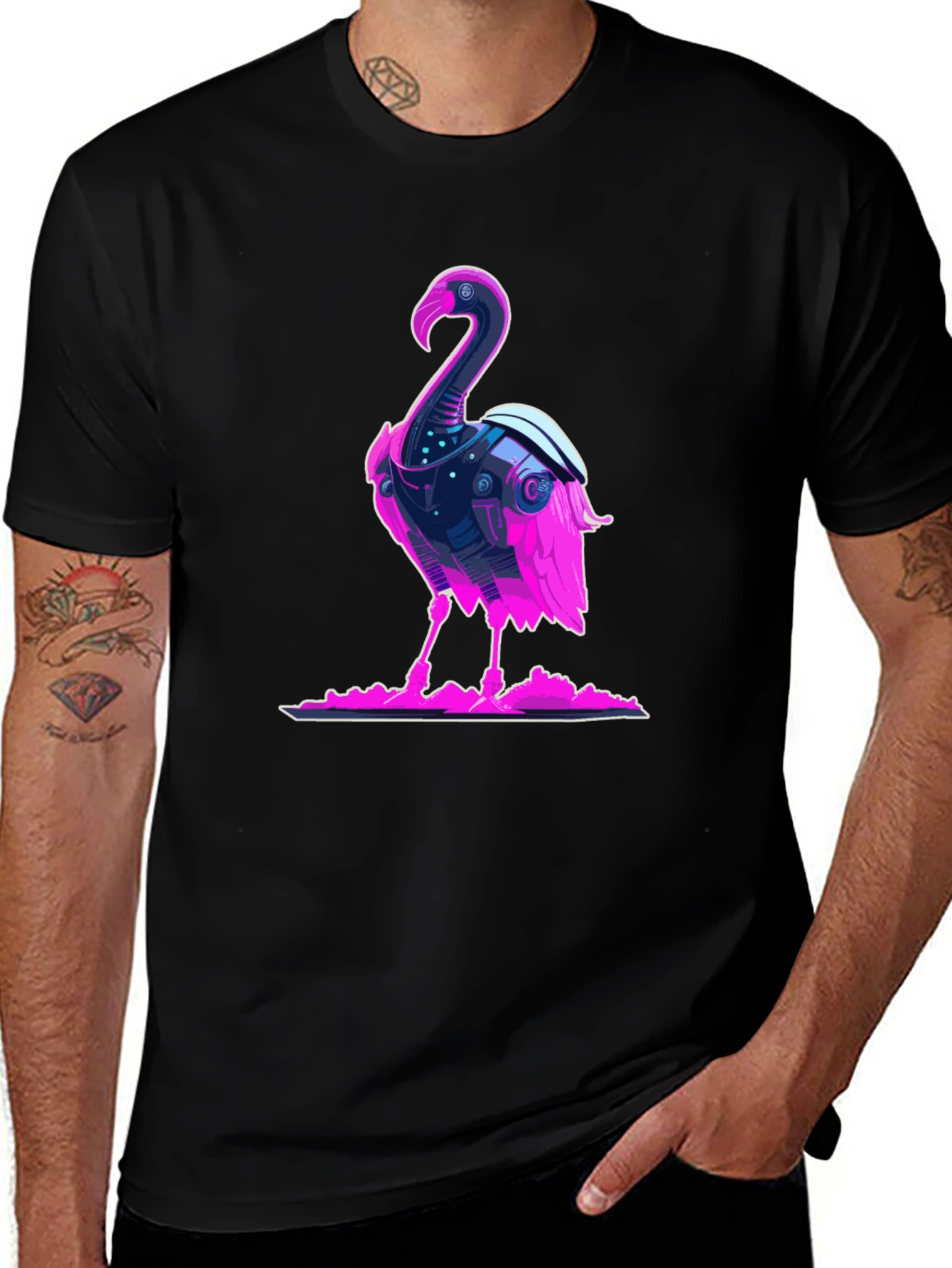 Cyberpunk Flamingo Graphic Tee - Cool Novelty T-Shirt