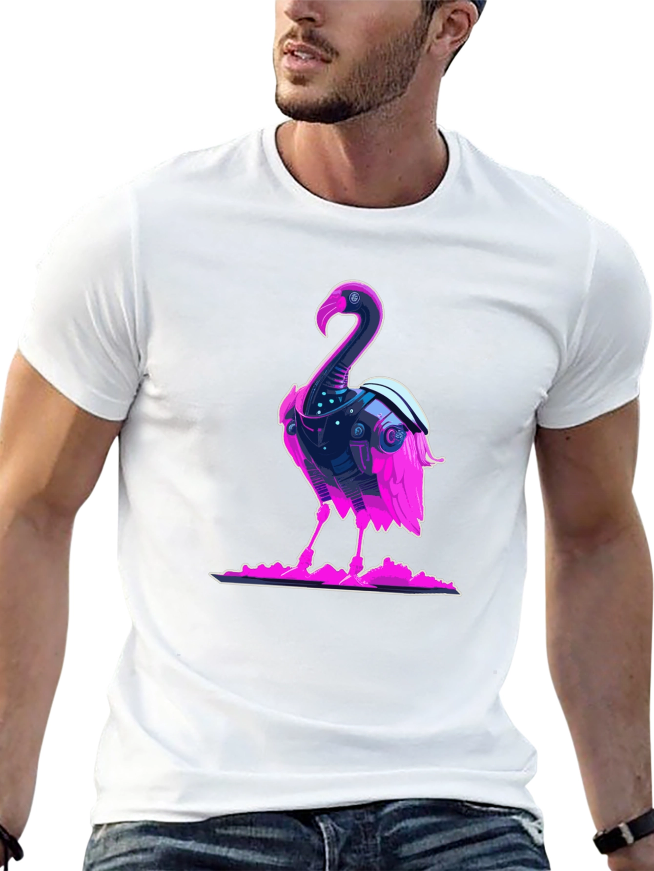 Cyberpunk Flamingo Graphic Tee - Cool Novelty T-Shirt