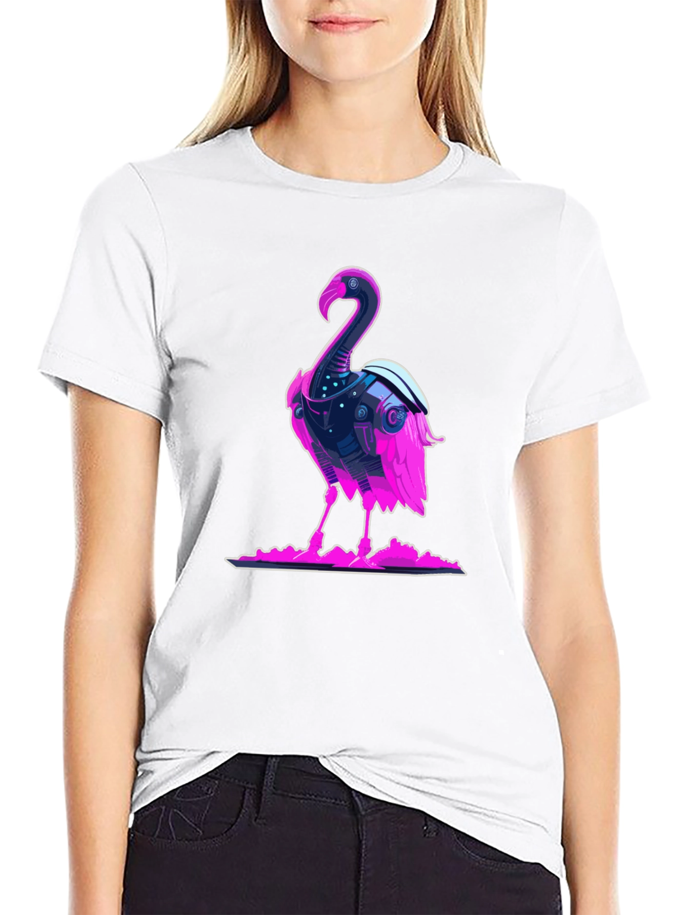 Cyberpunk Flamingo Graphic Tee - Cool Novelty T-Shirt
