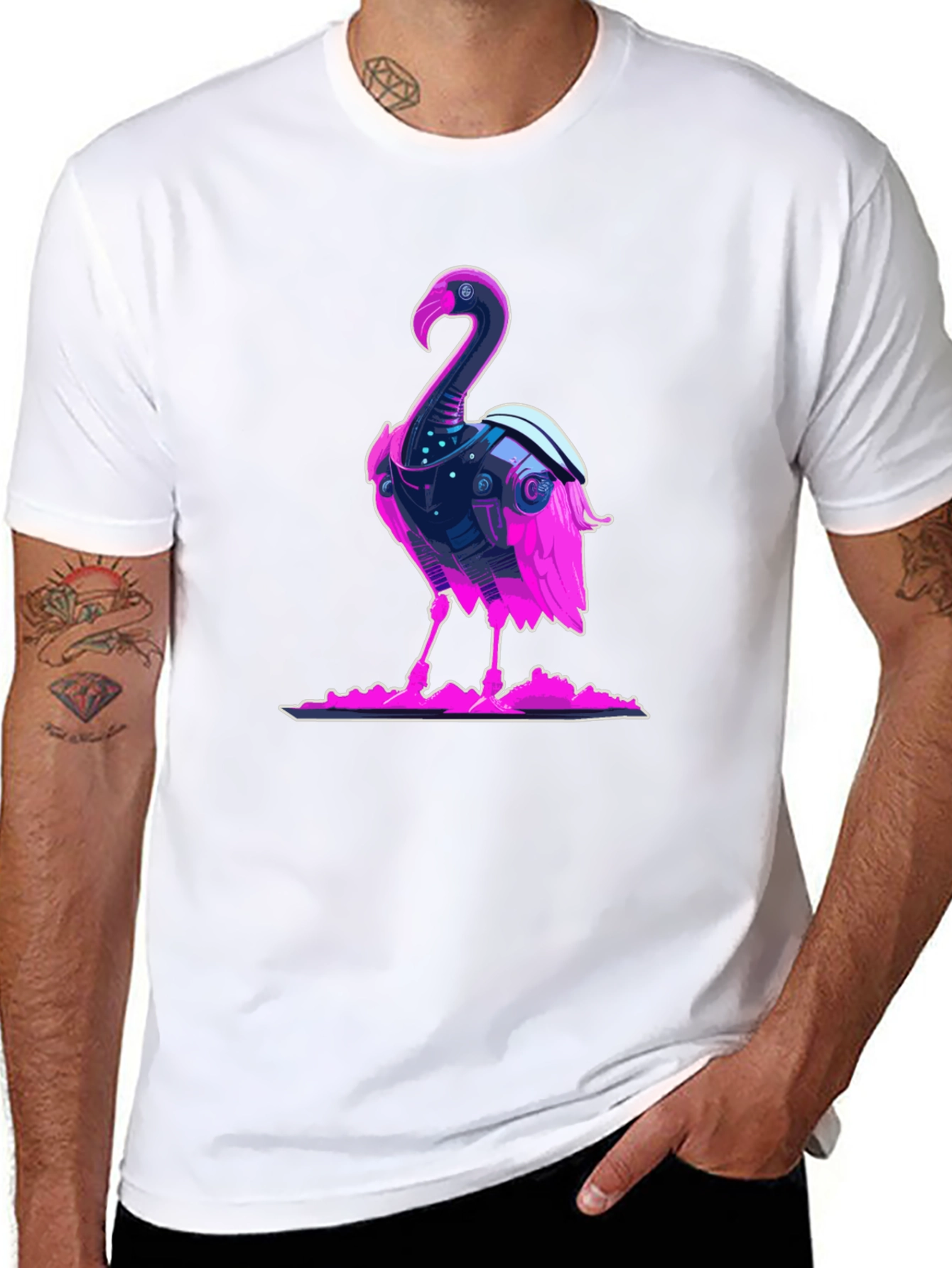Cyberpunk Flamingo Graphic Tee - Cool Novelty T-Shirt
