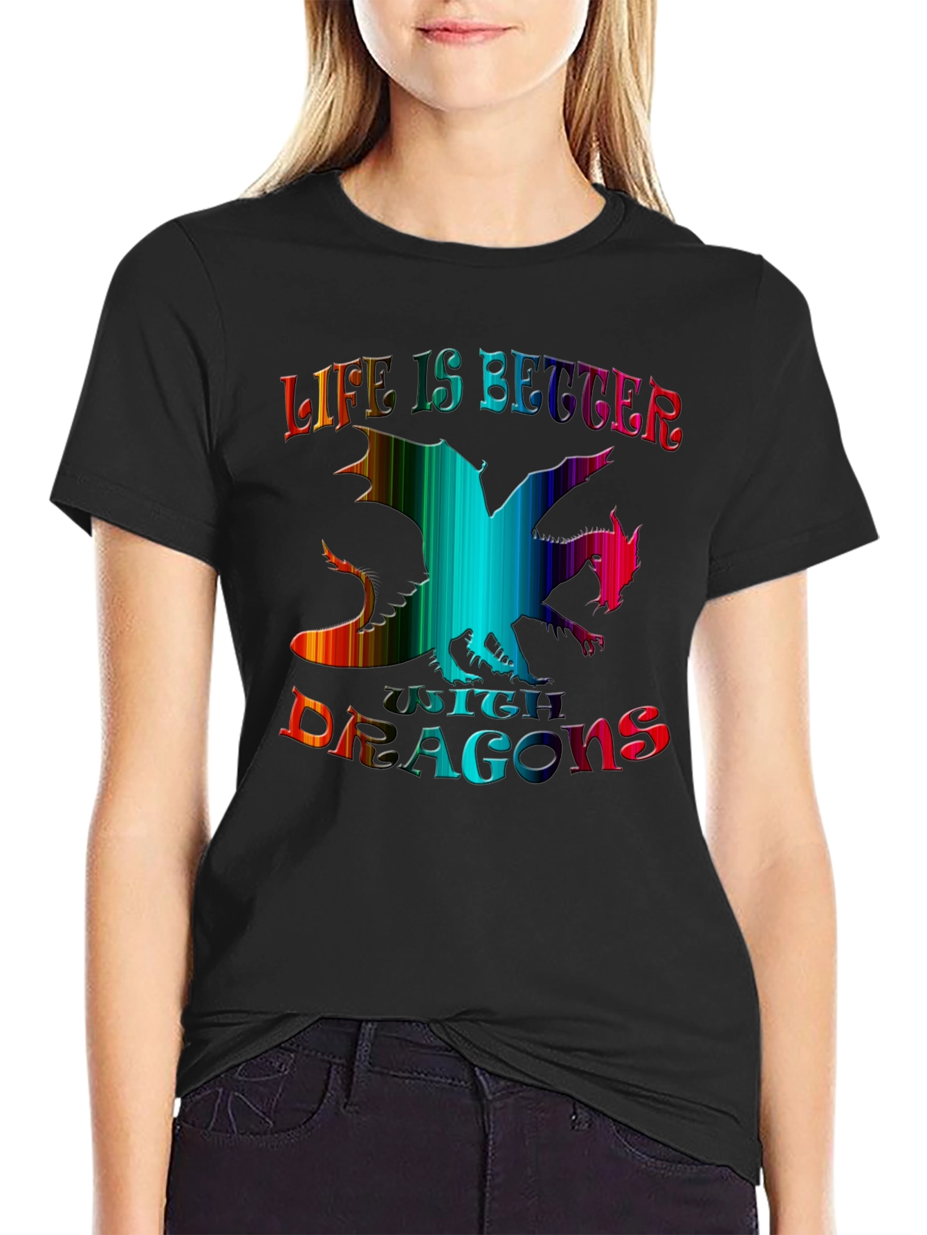 Life is Better with Dragons Black Graphic Tee
