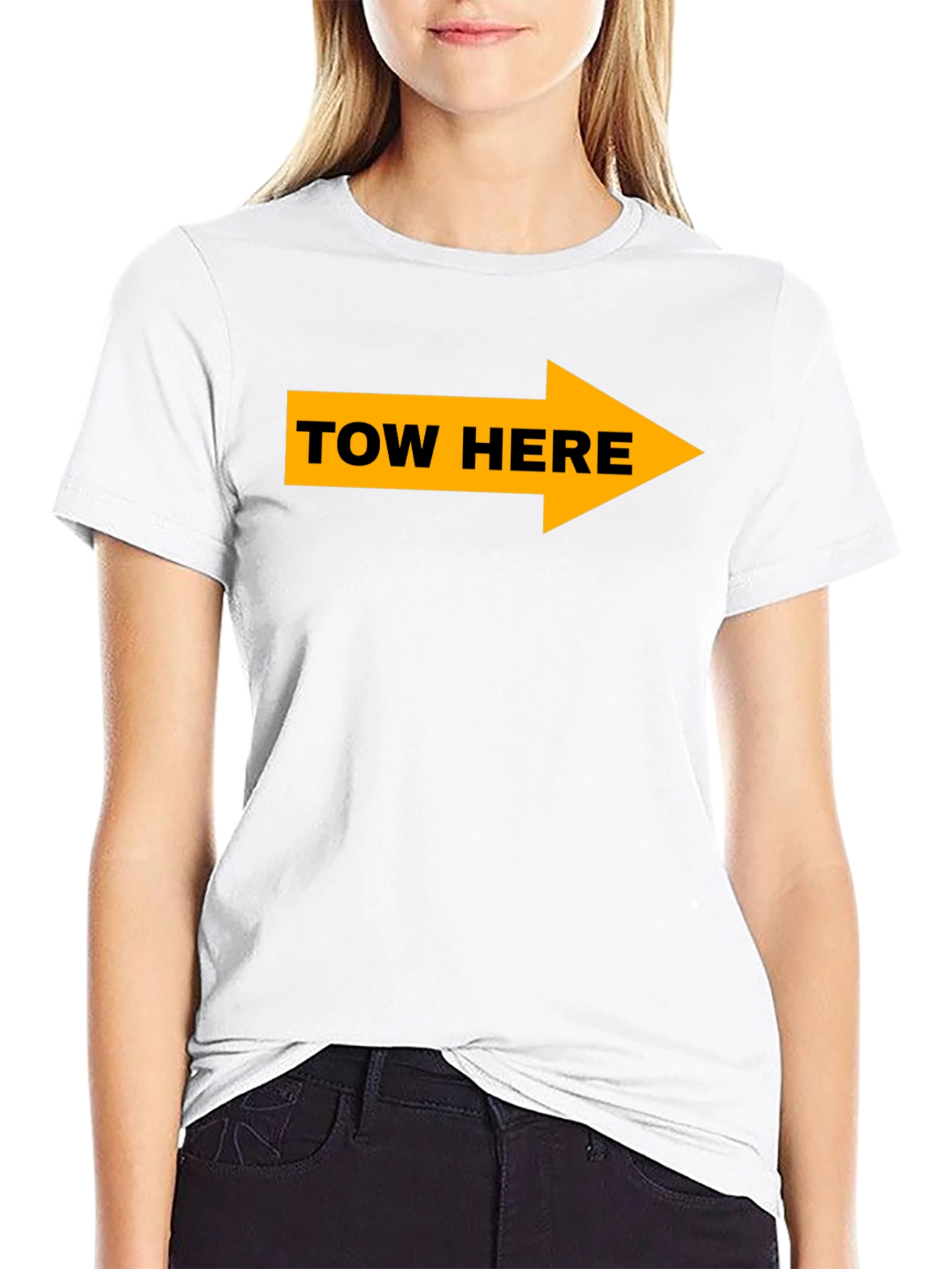 Tow Here Graphic Tee - Arrow Novelty T-Shirt