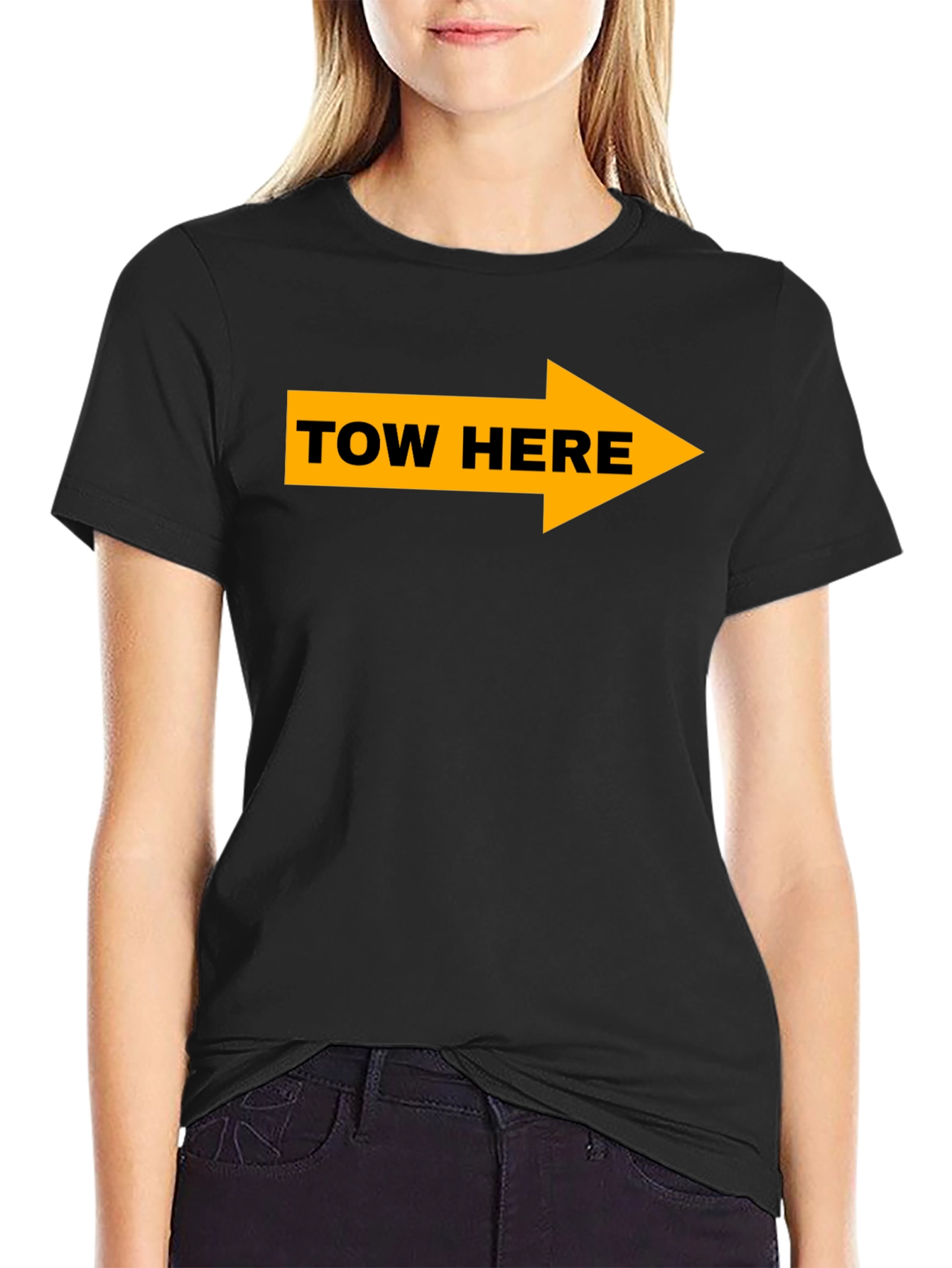 Tow Here Graphic Tee - Arrow Novelty T-Shirt
