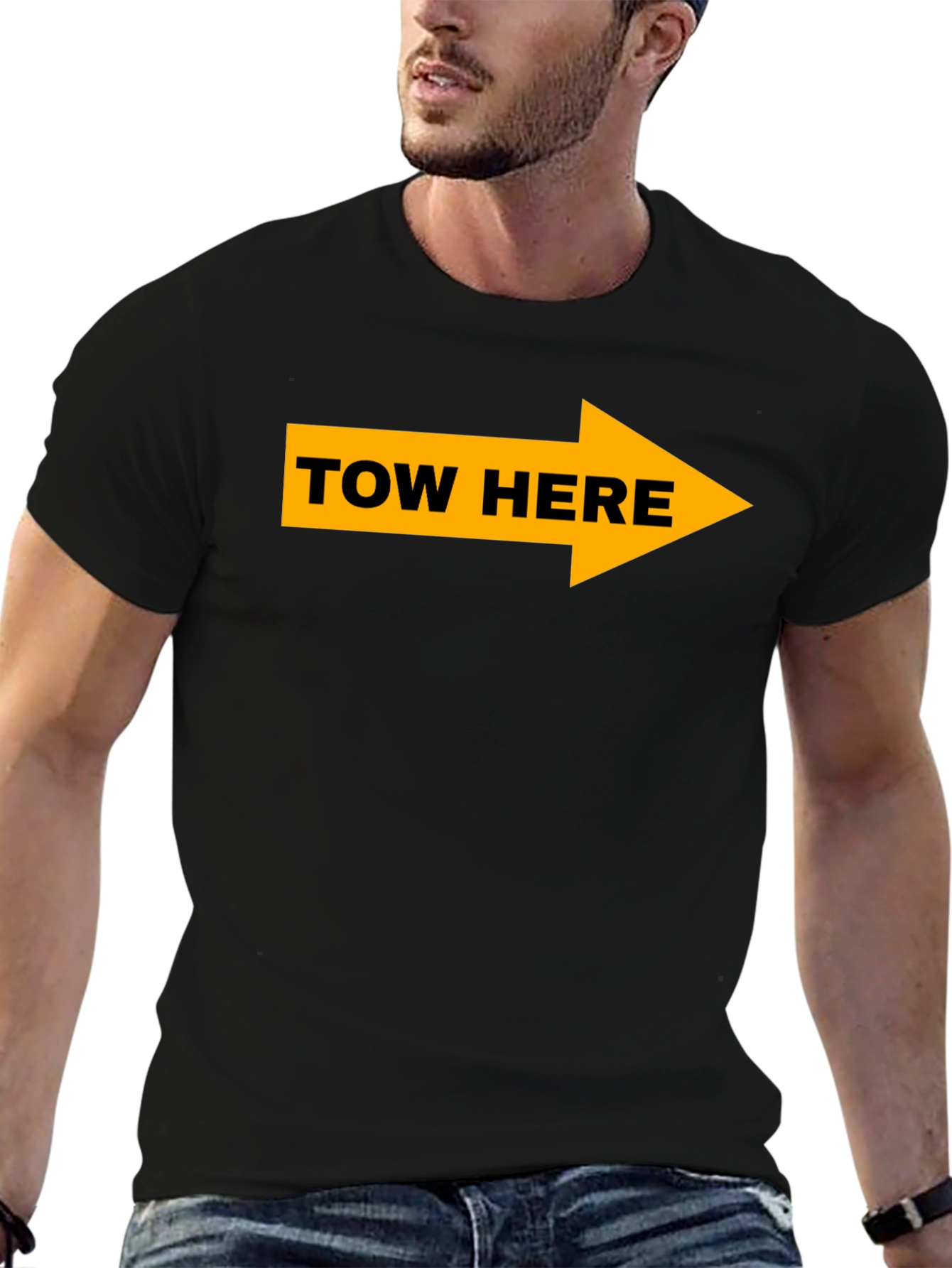 Tow Here Graphic Tee - Arrow Novelty T-Shirt