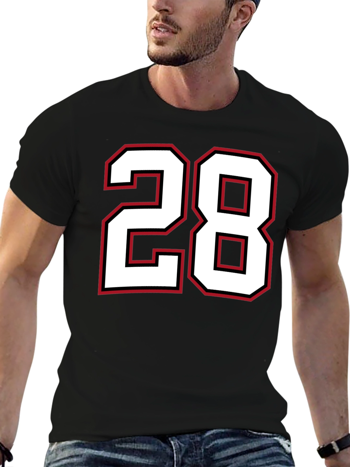 Black T-Shirt with Number 28 Graphic