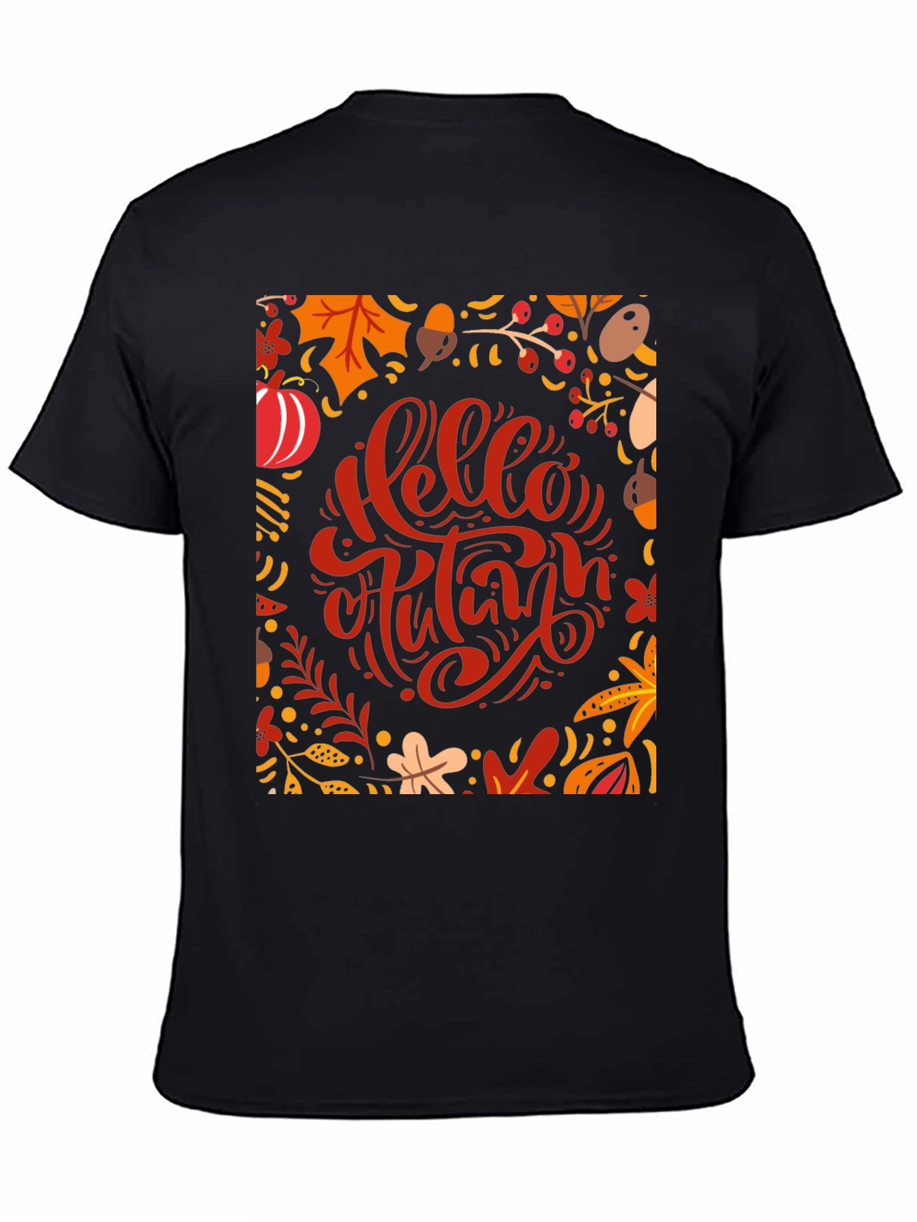 Hello Autumn Graphic Tee - Black Cotton T-Shirt