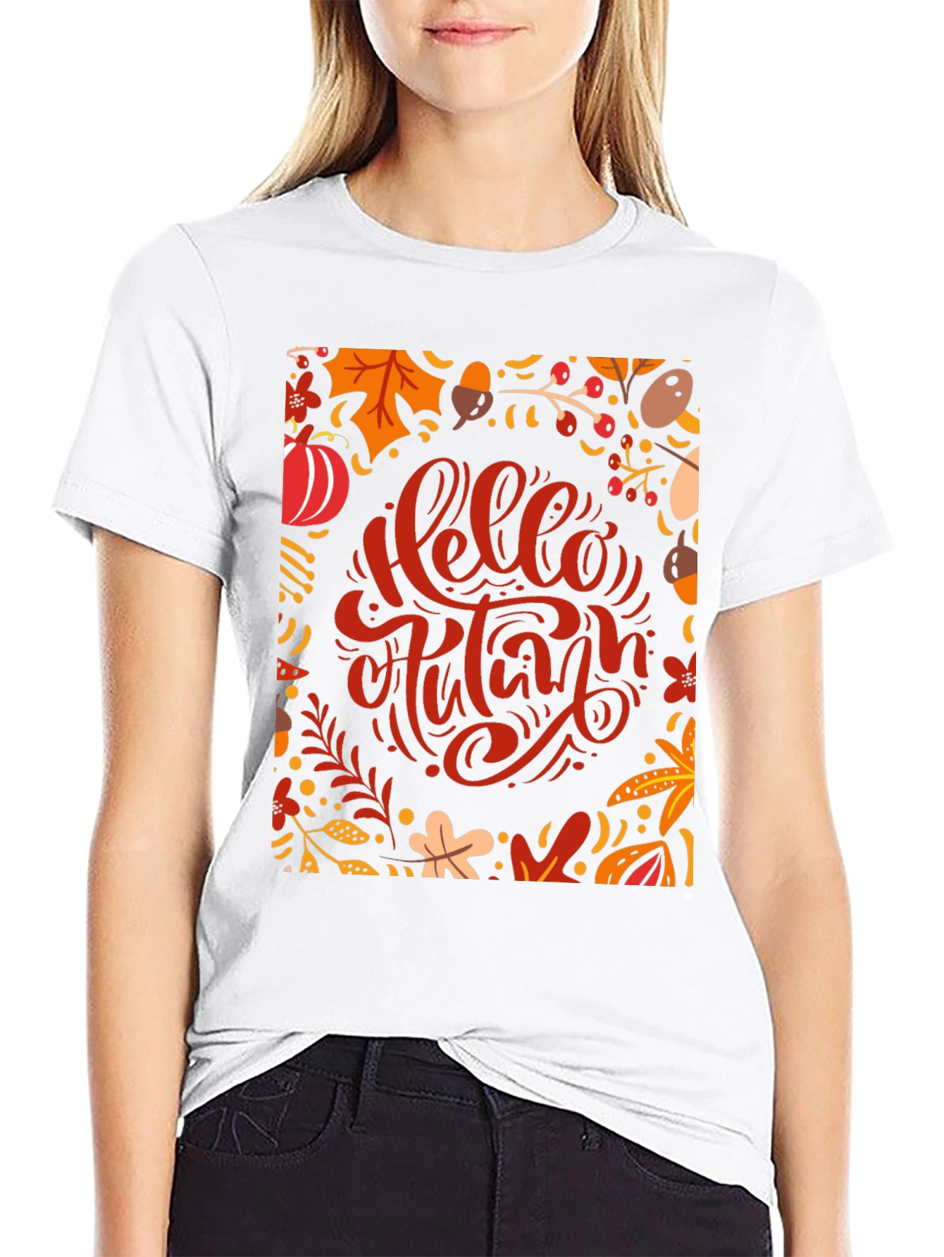 Hello Autumn Graphic Tee - Black Cotton T-Shirt
