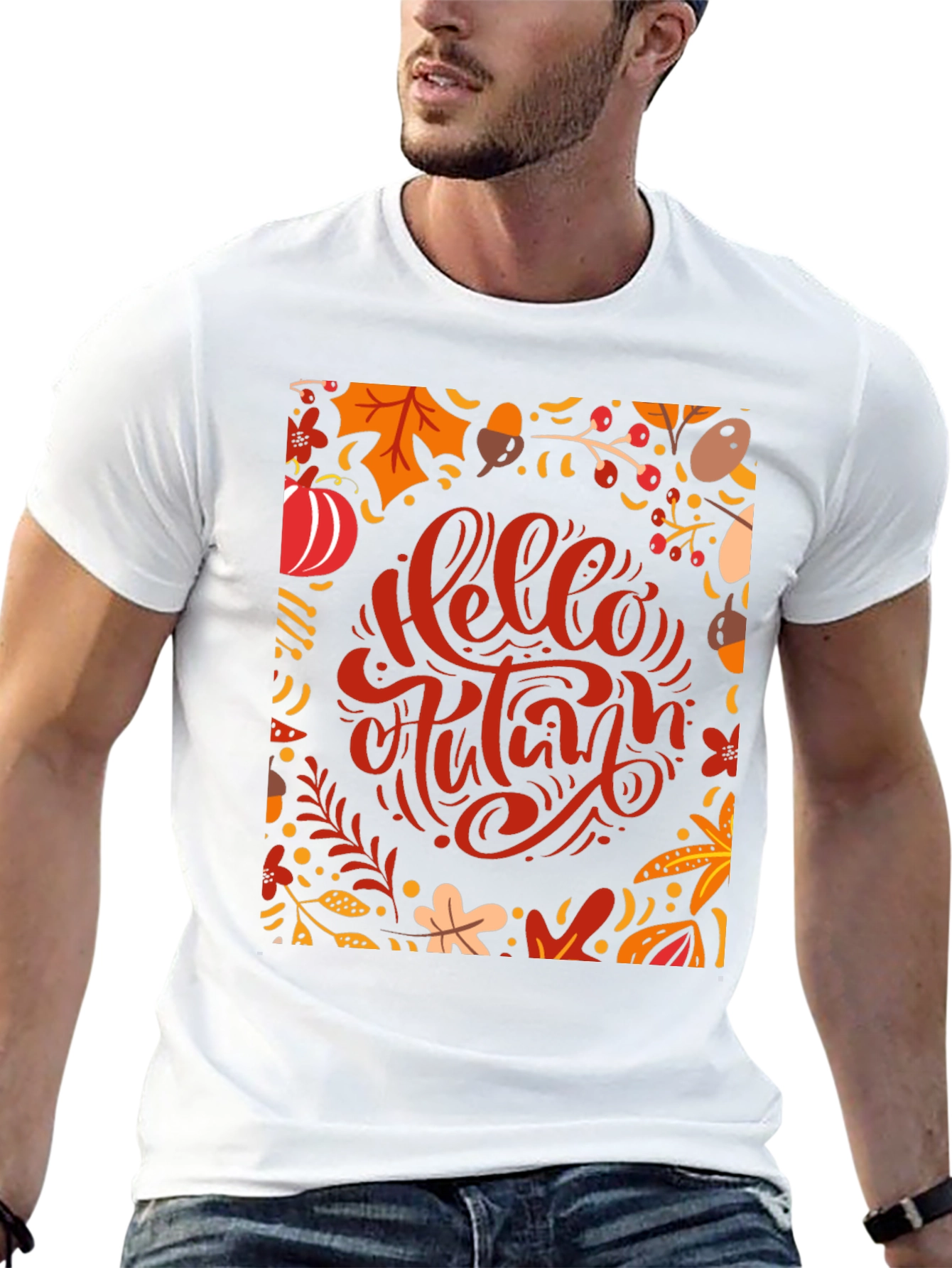 Hello Autumn Graphic Tee - Black Cotton T-Shirt