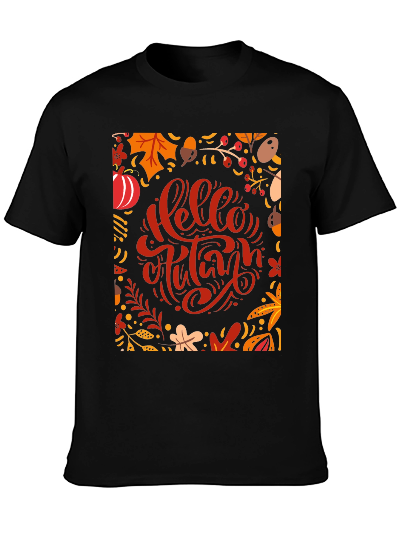 Hello Autumn Graphic Tee - Black Cotton T-Shirt
