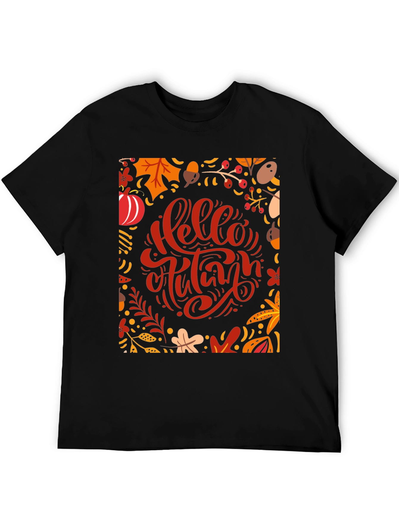 Hello Autumn Graphic Tee - Black Cotton T-Shirt