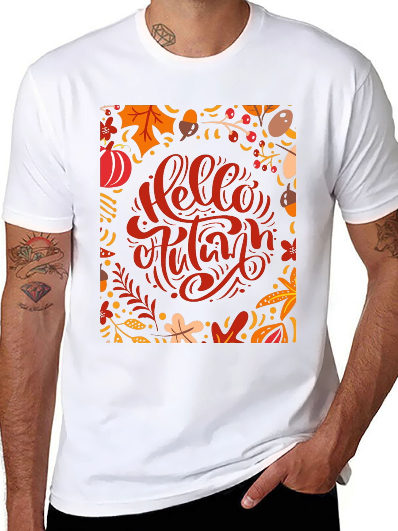 Hello Autumn Graphic Tee - Black Cotton T-Shirt