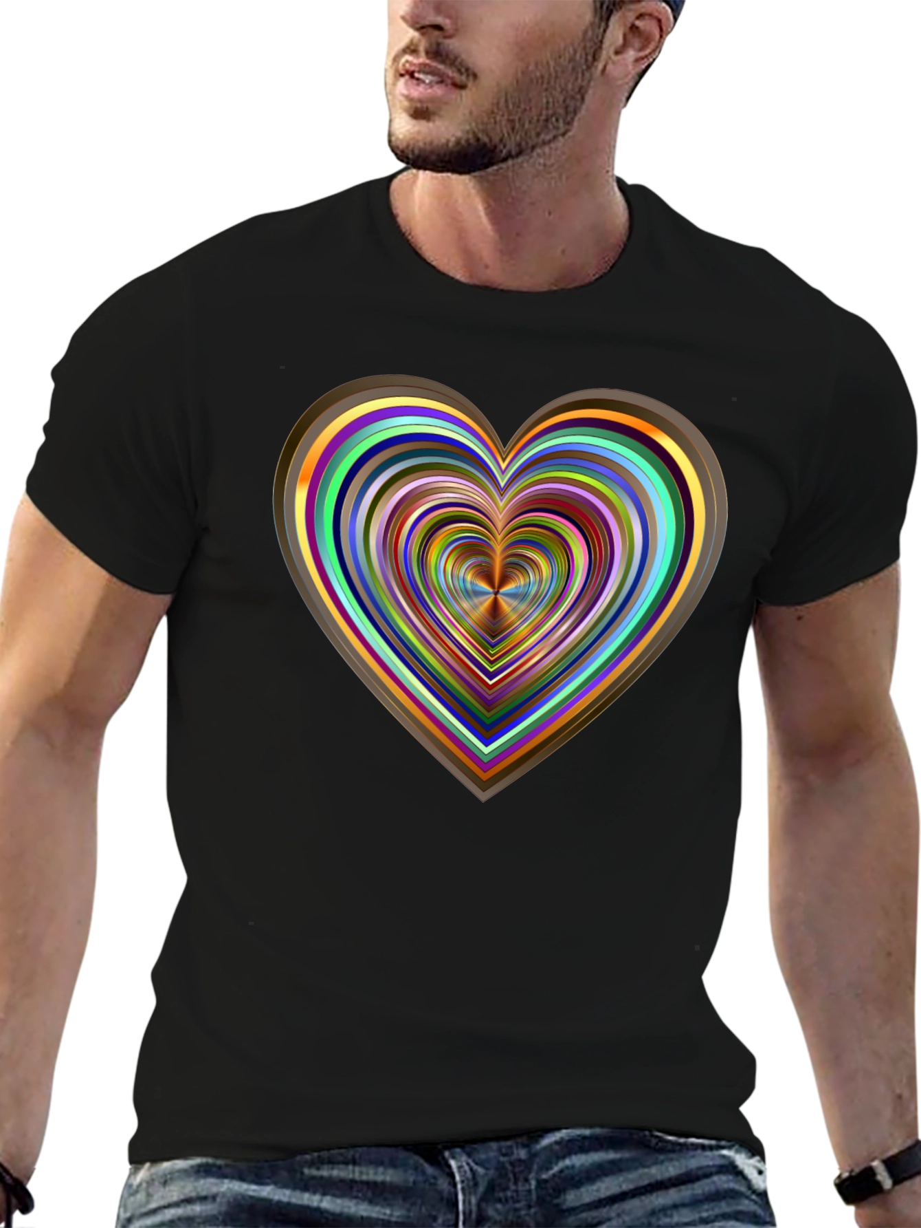 Abstract Heart Graphic Tee - Stylish Mens Black T-Shirt
