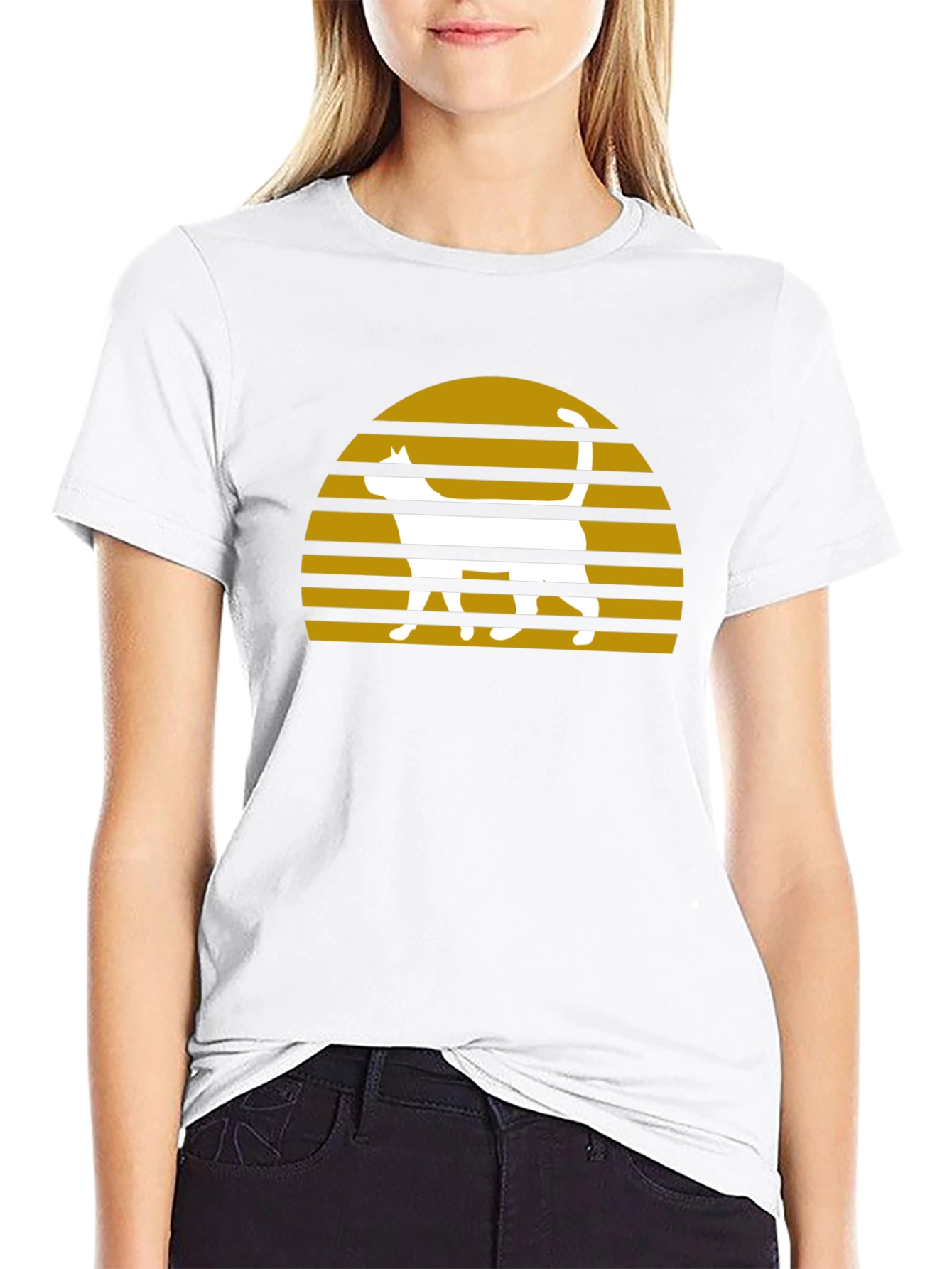 Retro Cat Sunset Graphic T-Shirt - Black