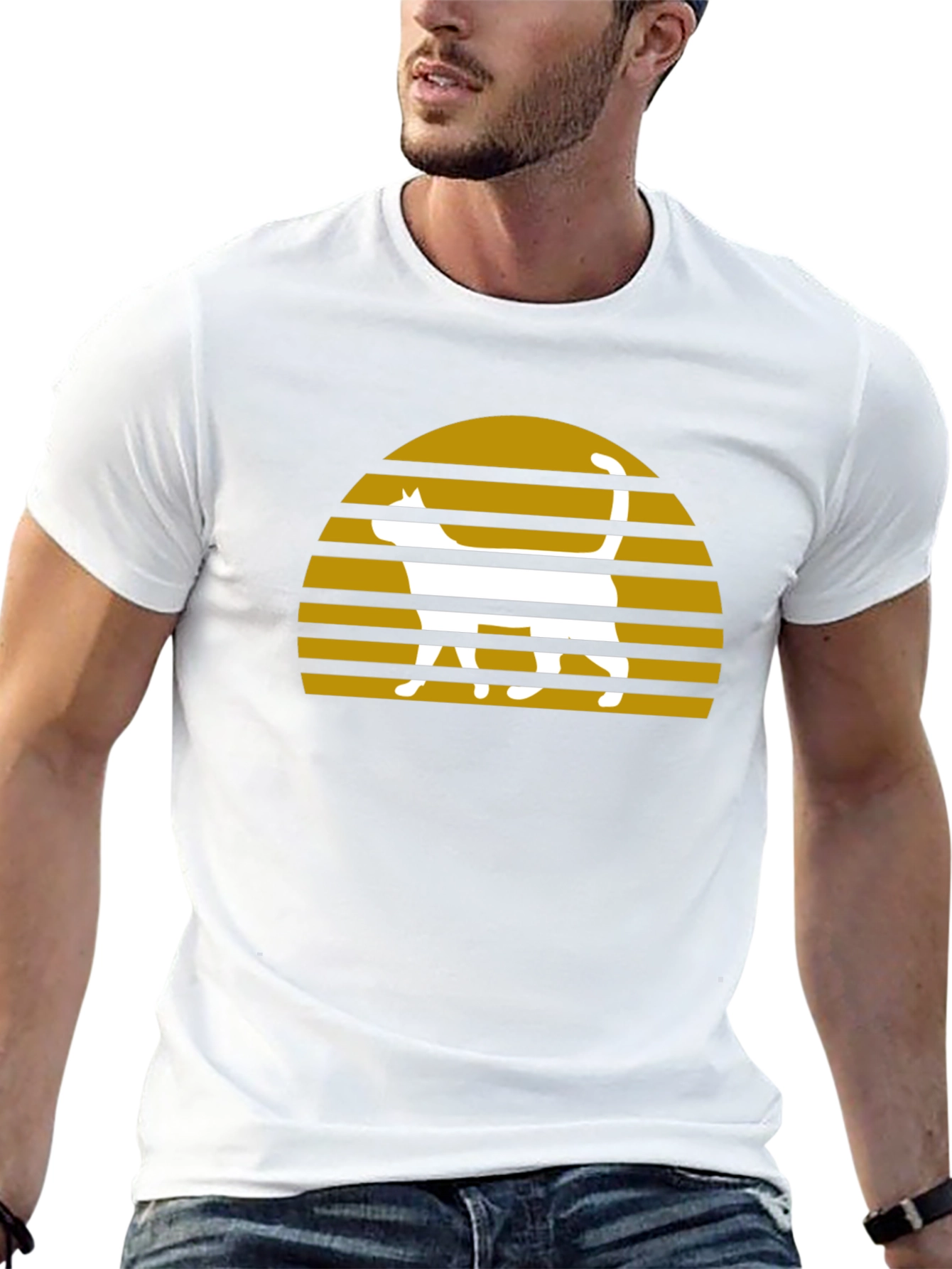 Retro Cat Sunset Graphic T-Shirt - Black