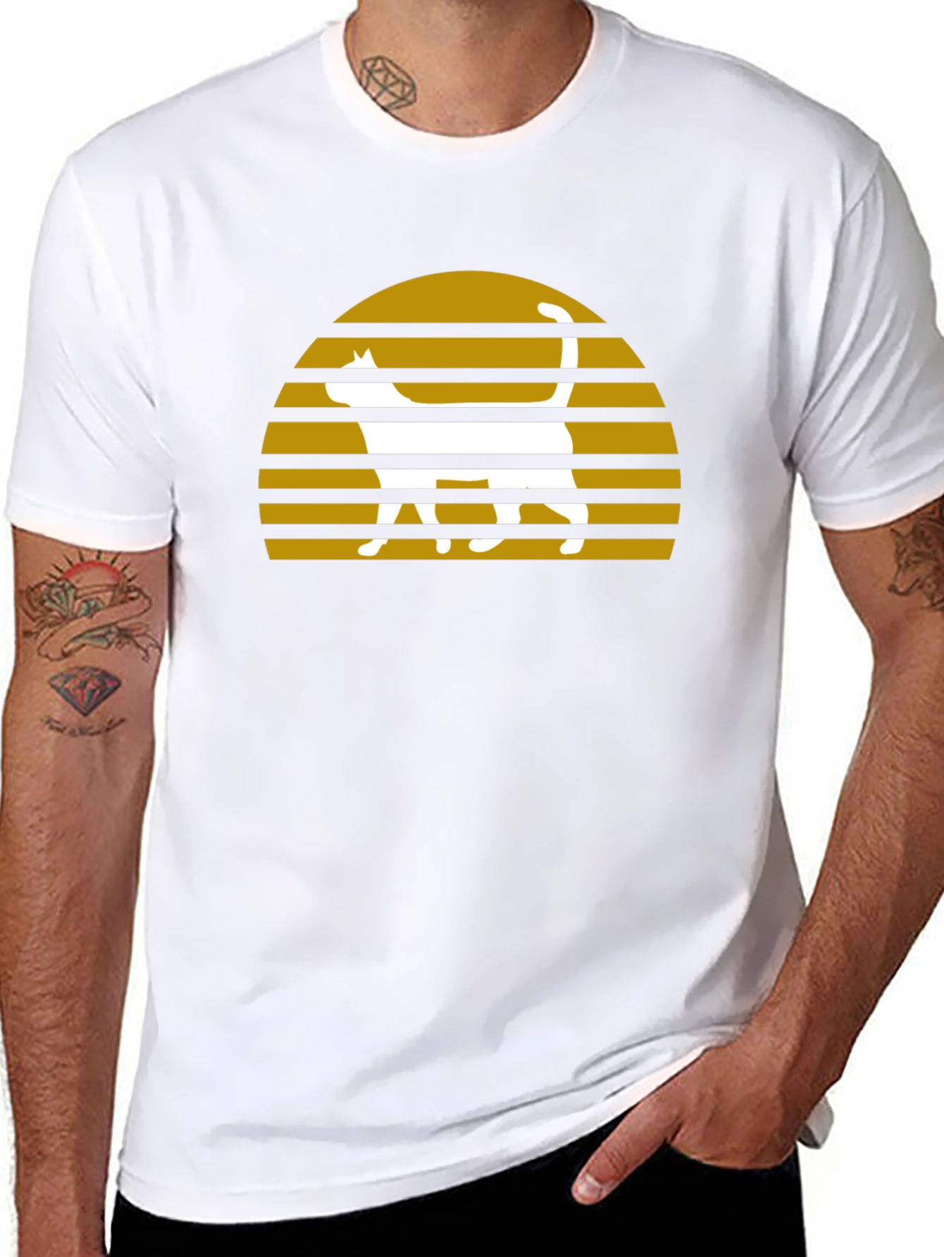 Retro Cat Sunset Graphic T-Shirt - Black