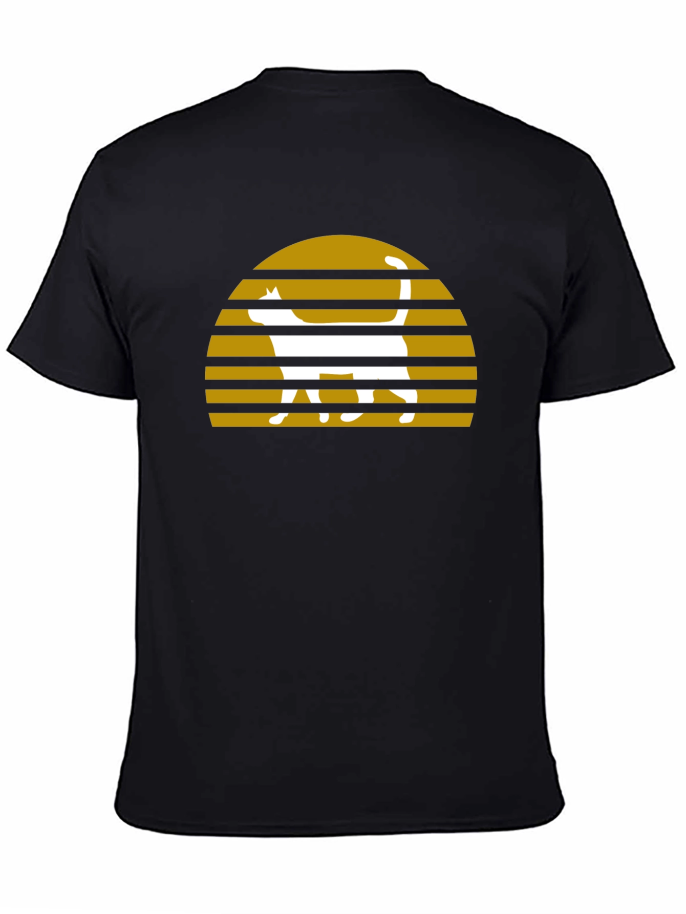 Retro Cat Sunset Graphic T-Shirt - Black