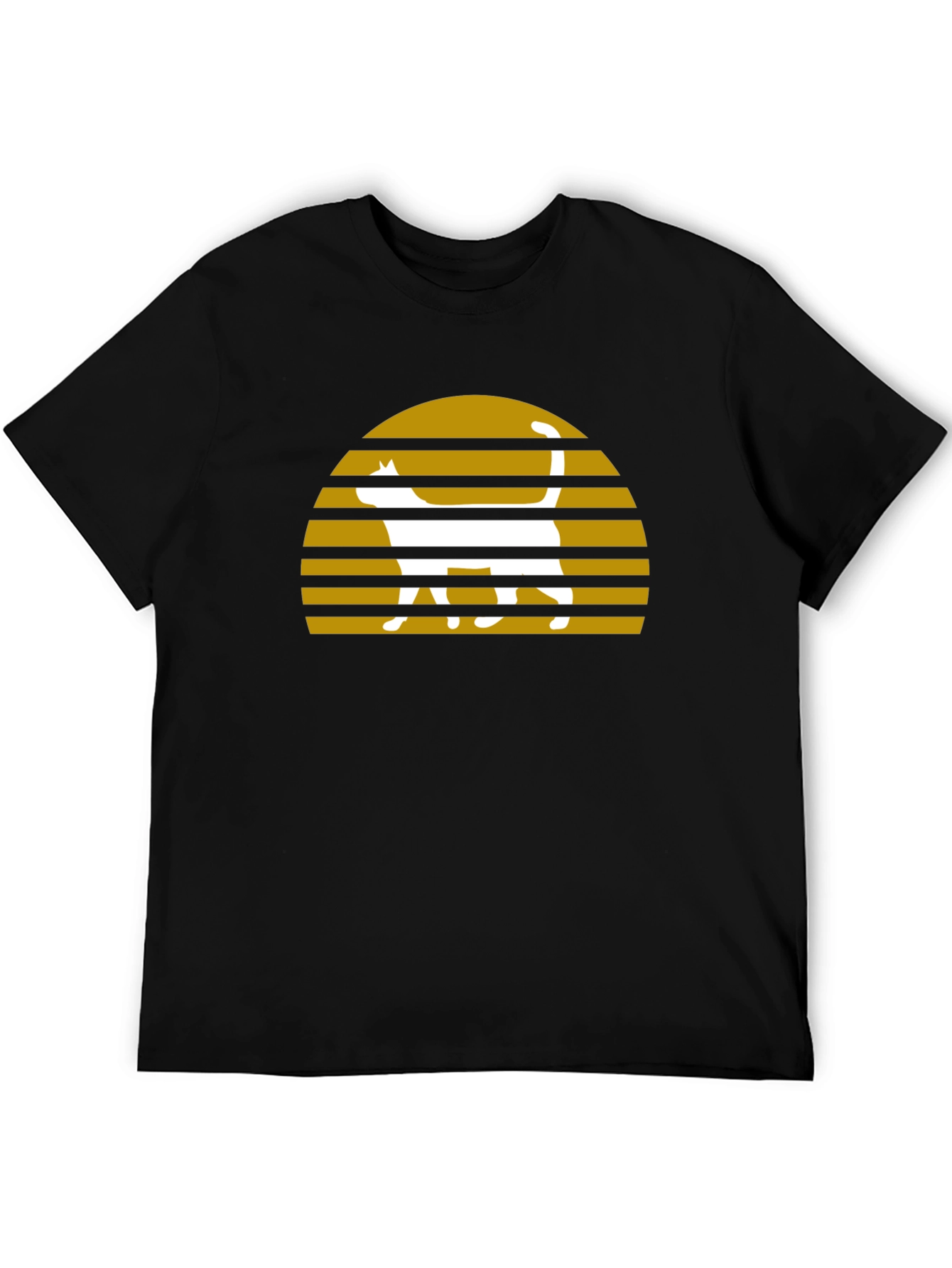 Retro Cat Sunset Graphic T-Shirt - Black