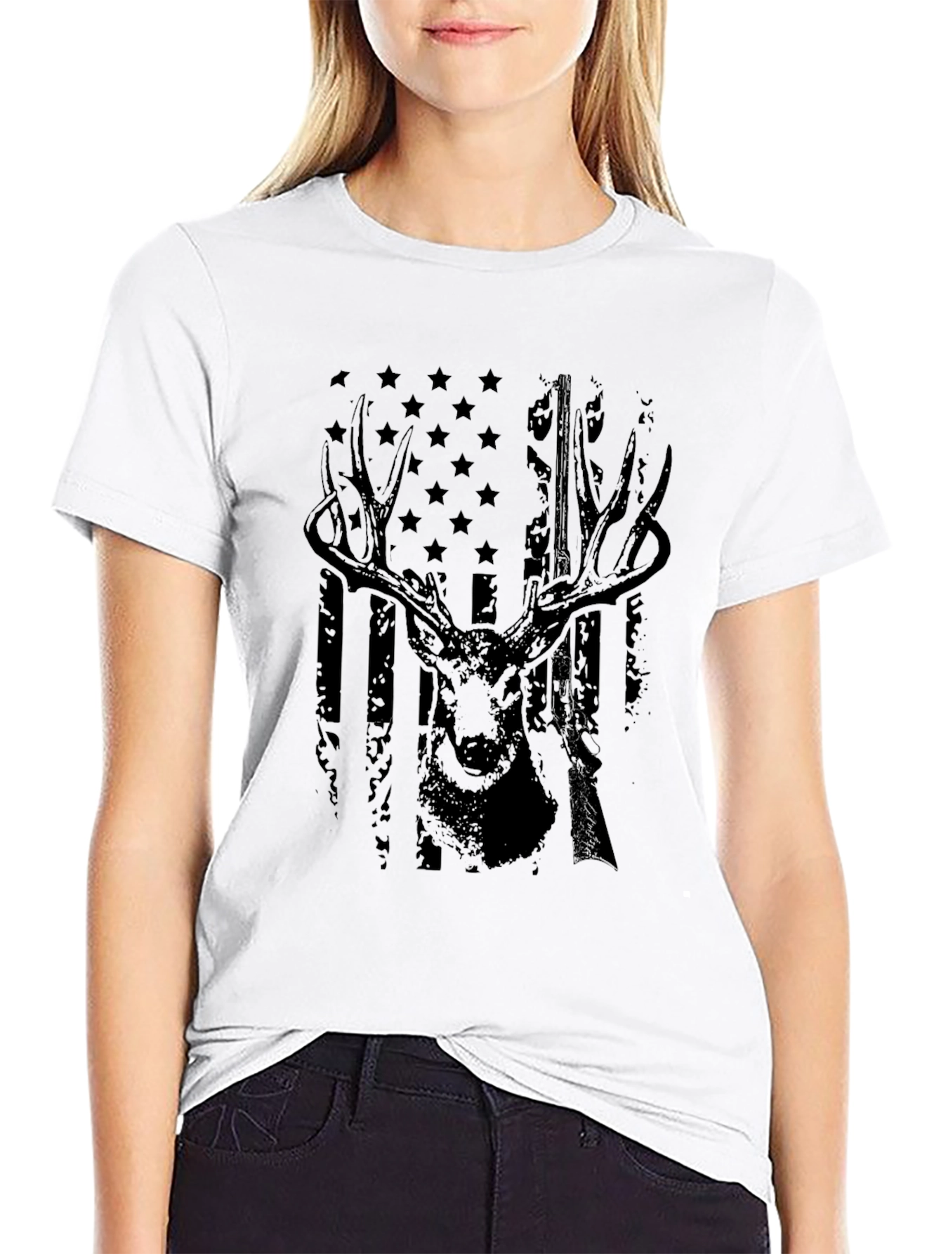 Deer Hunting American Flag Graphic T-Shirt