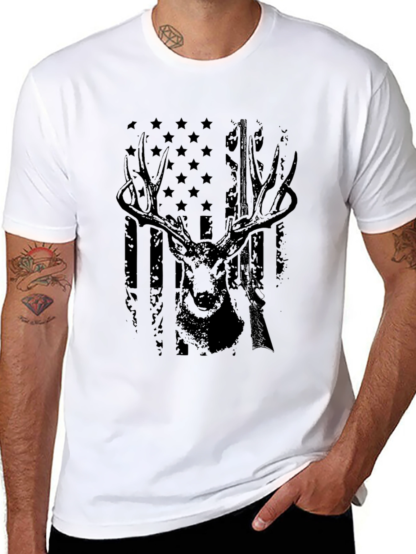 Deer Hunting American Flag Graphic T-Shirt